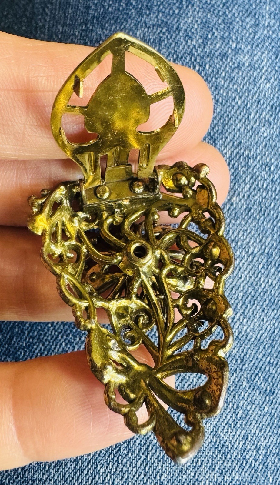 Vintage NE New England Glass Works Rhinestone Dress Clip Signed
