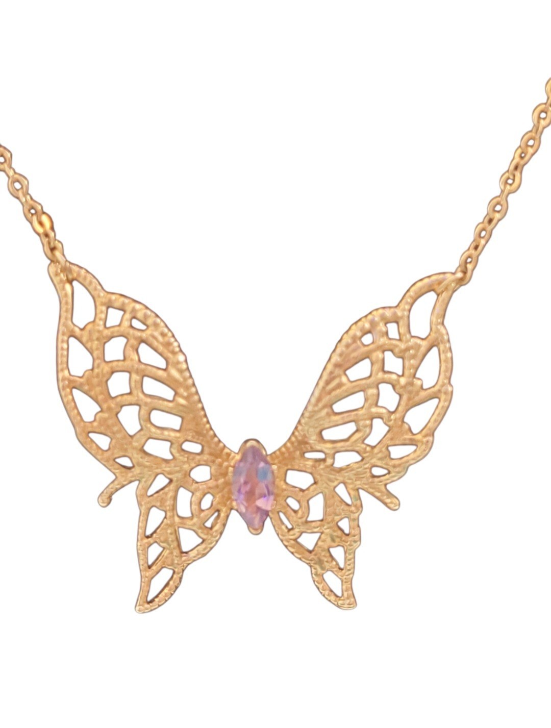 14KGE Lindenwold Gold Electroplated Marquise Purple Amethyst Butterfly Necklace