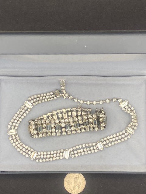Weiss Emerald-cut and round Rhinestone Choker Necklace and Bracelet Set