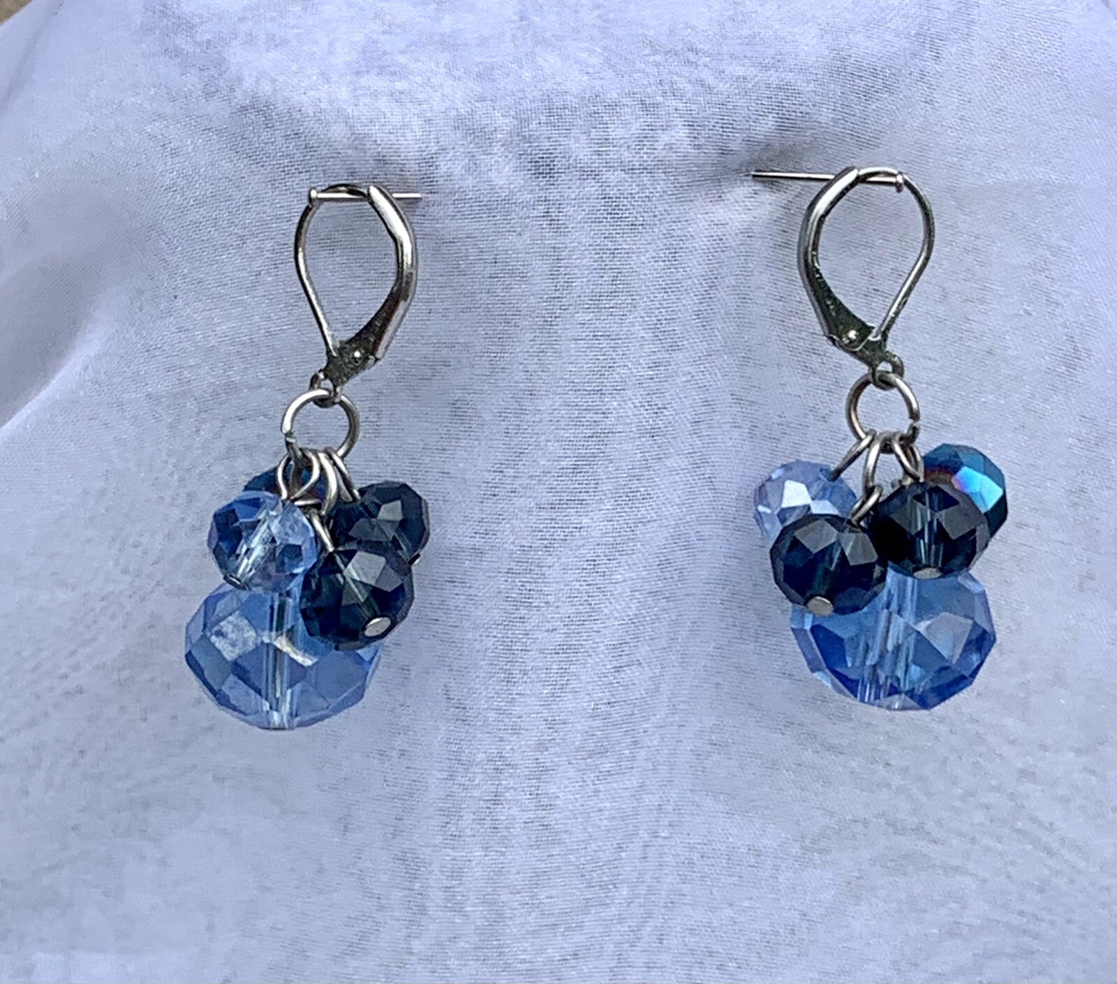 Vintage 70s Blue, Peacock & Purple Aurora Borealis Crystal Necklace Earrings Set