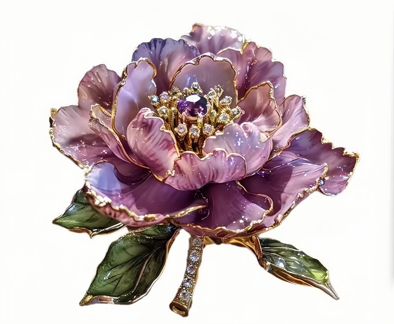 Purple Peony Flower Shape Brooch, Haute Deluxe Custom Collection Brooch