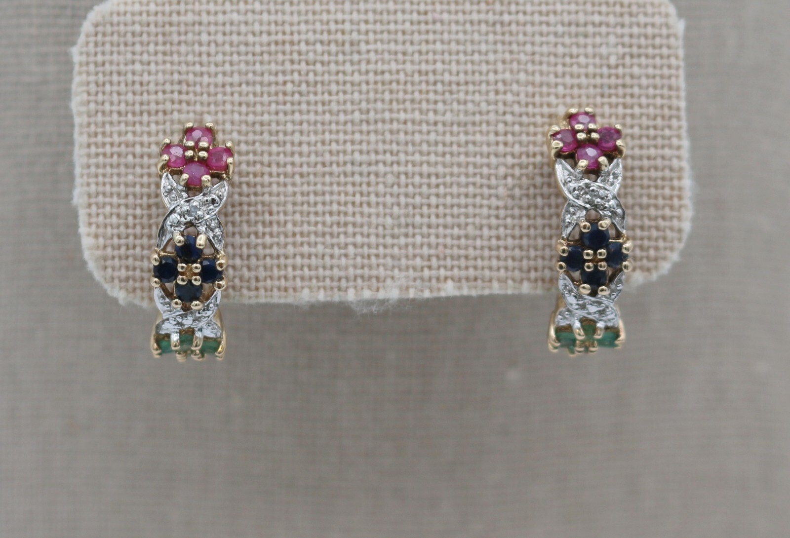 VTG Ross Simons Sterling Silver 925 Vermeil Ruby Sapphire Emerald Hoop Earrings