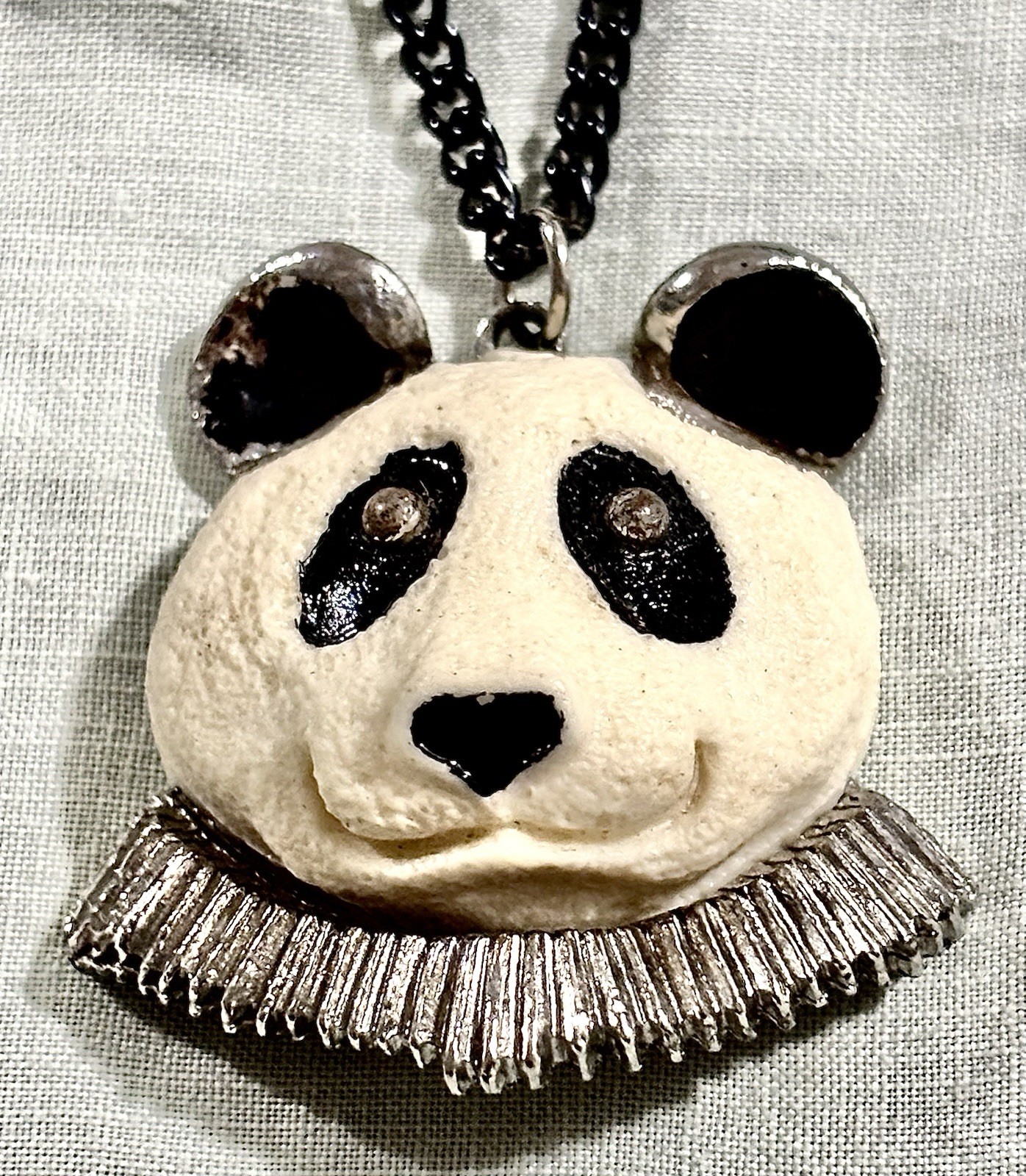 Rare 1970s Luca Razza Panda Necklace Signed Resin Pendant Designer Vintage HTF