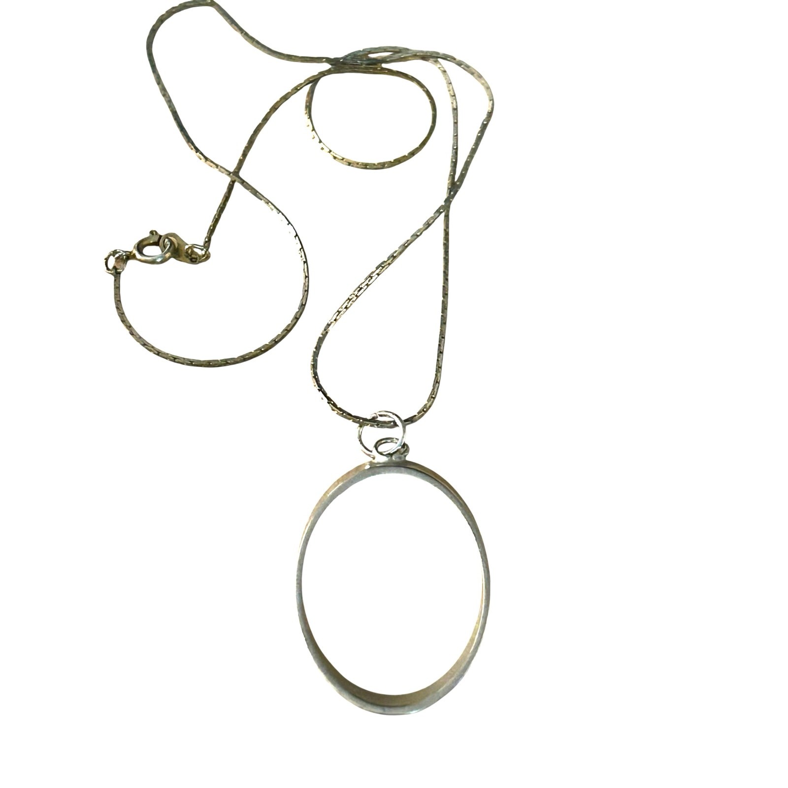 Vintage Silver Tone Minimal Oval Pendant Necklace
