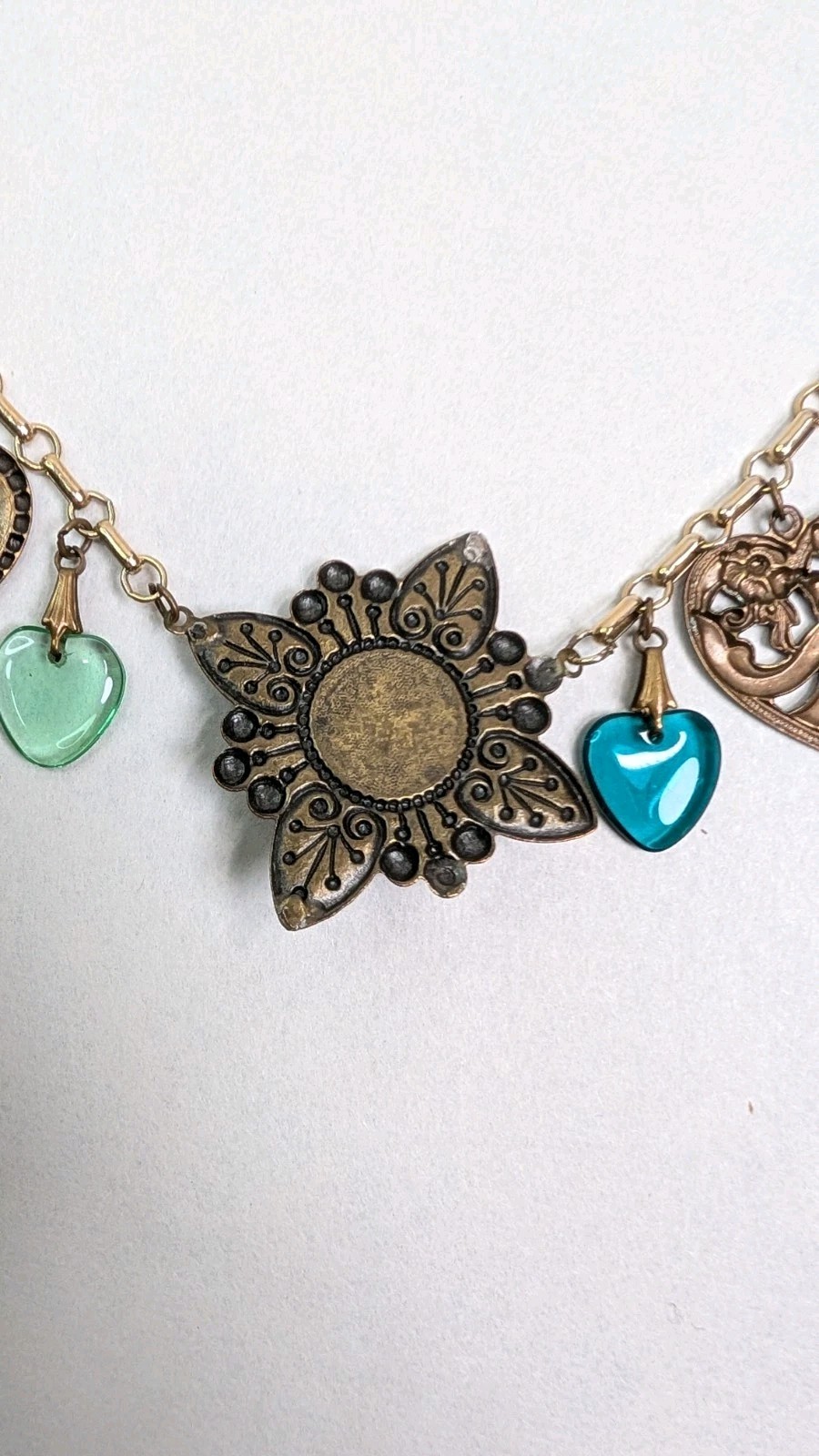 Vintage Glass Works Studio Heart Charms Multicolor Hearts Theme Necklace 30 In