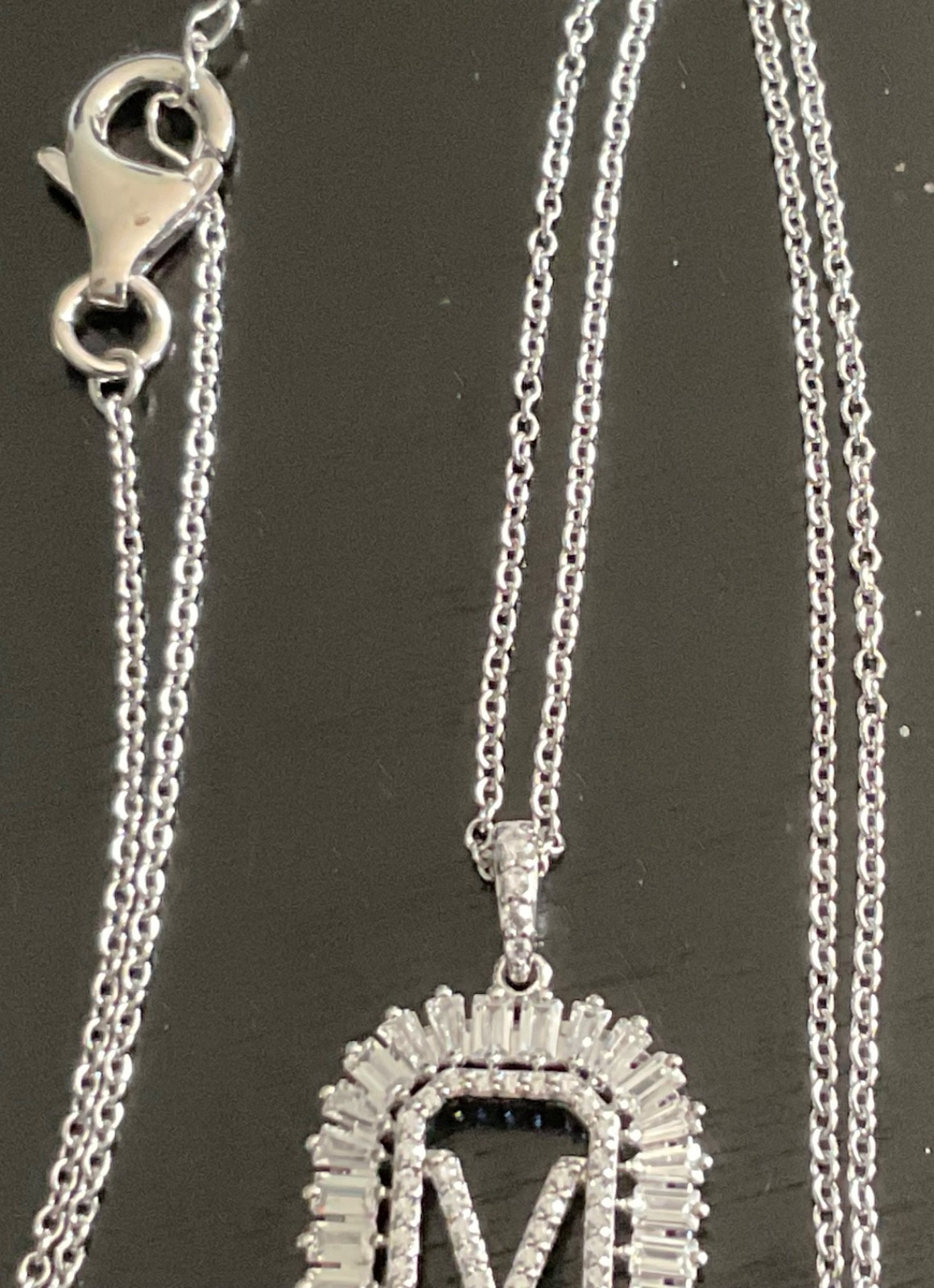 HSN JCL 925 Sterling Silver CZ “V” Initial Necklace with Orig Box Card Pouch