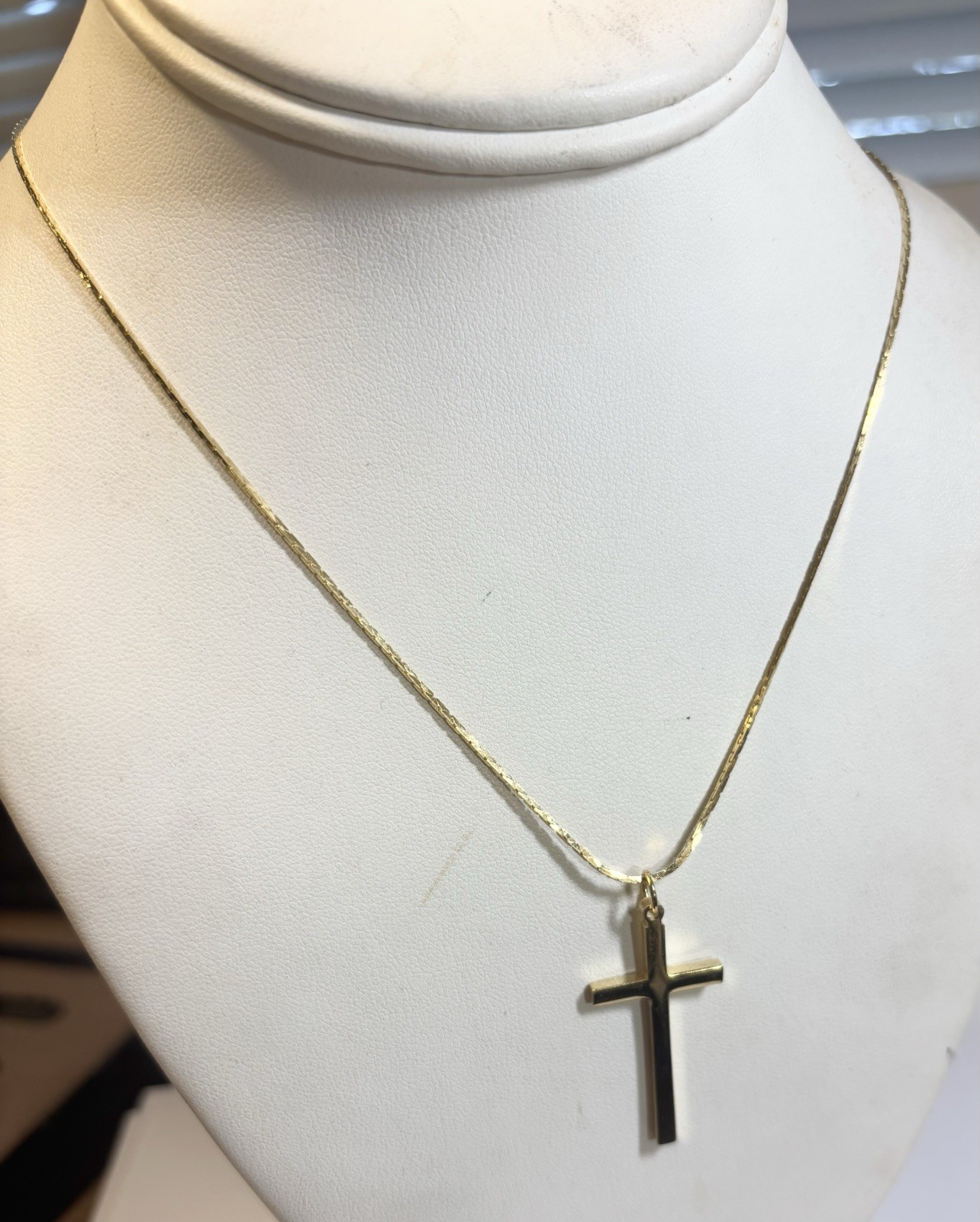 Vintage New Old Stock Yellow Gold Plate Cross Necklace 18” 3/4” x 1 1/2”