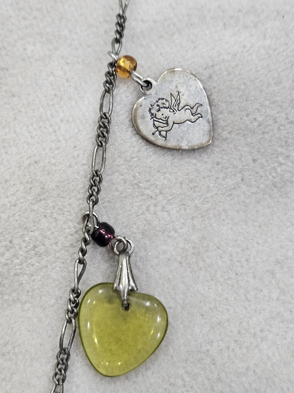 Vintage Glass Works Studio Glass & Silver Charms in Multi Colors Hearts Necklace