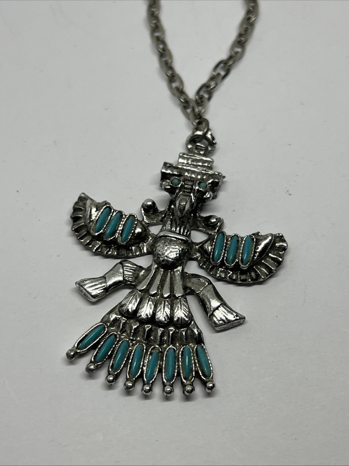 Vintage Faux Turquoise Native South Western Kachina Dancer Pendant Necklace