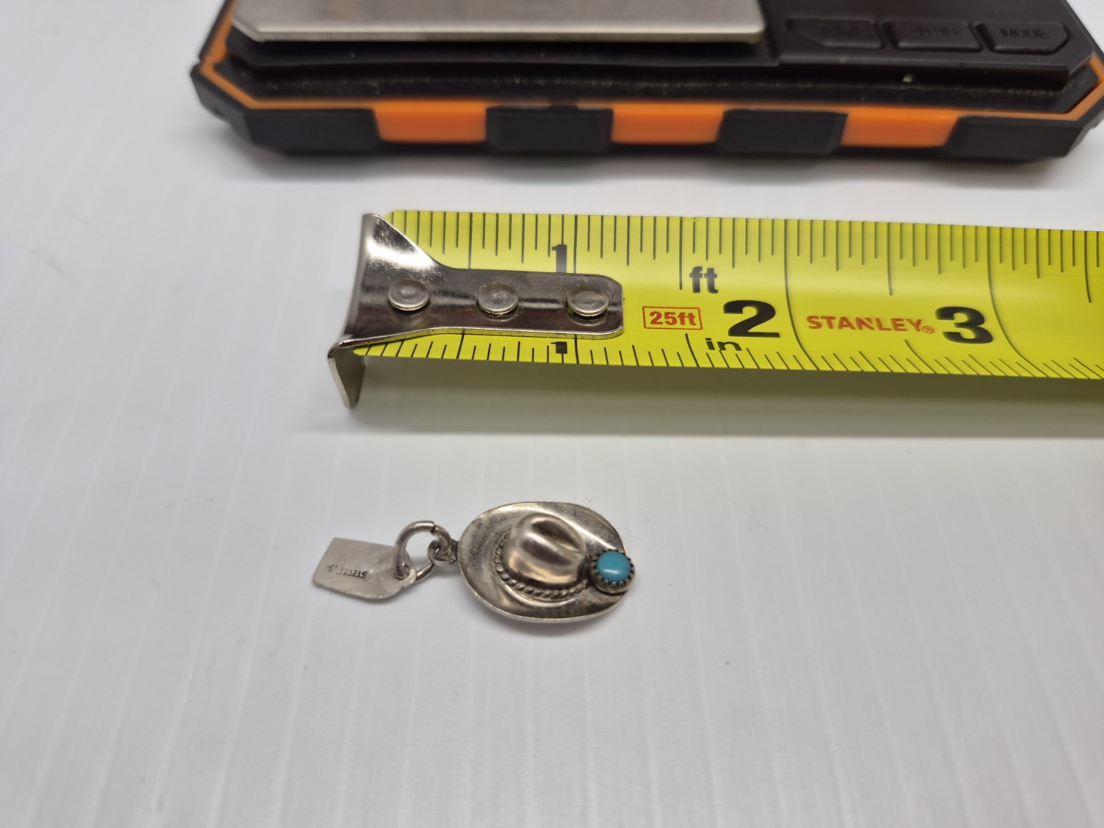 Sterling Silver Cowboy Hat Charm W/ Turquoise Stone | .925 1.8 Grams | Free Ship