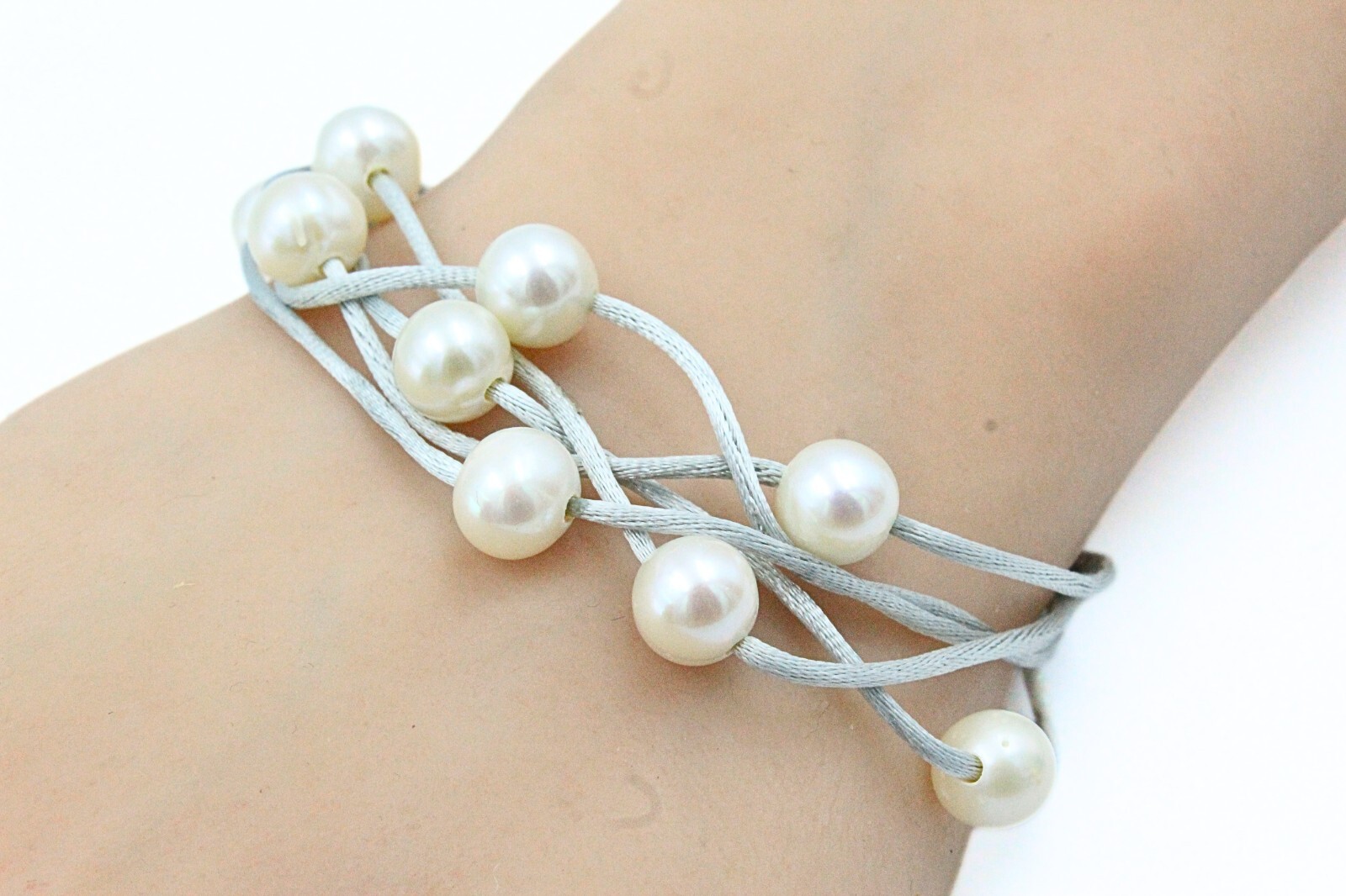 HSN Multi Strand Rhodium Plate Floating Freshwater Pearl Magnetic Bracelet