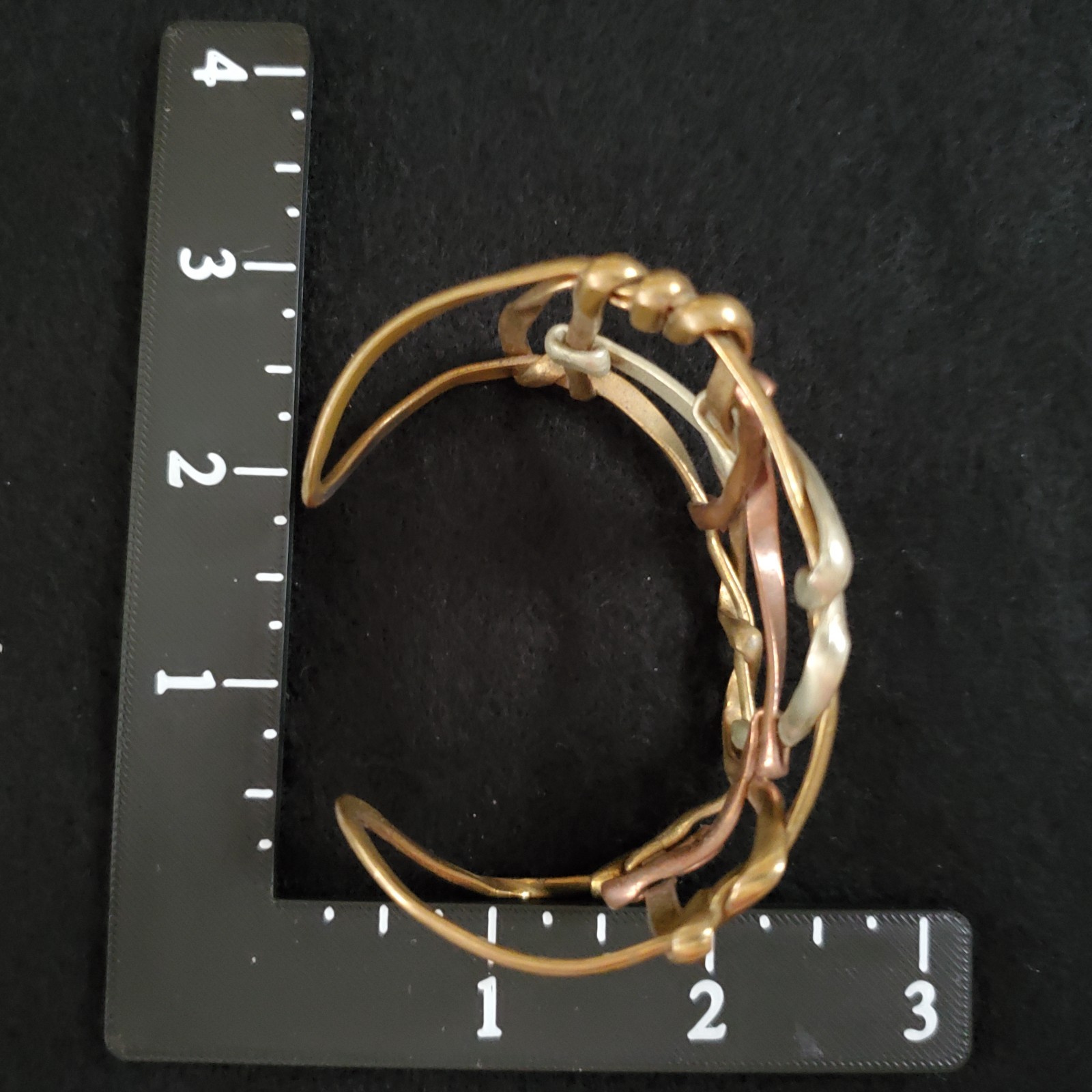 Vintage Artisan Cuff Bracelet Brutalist Mixed Metals Gold Tone Weave 1.75″