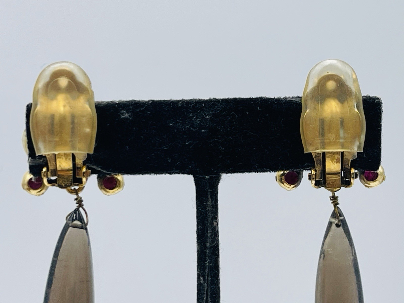 Iradj Moini Vintage Gold Plated Green Beryl Smoky Quartz Ruby Dangle Earrings