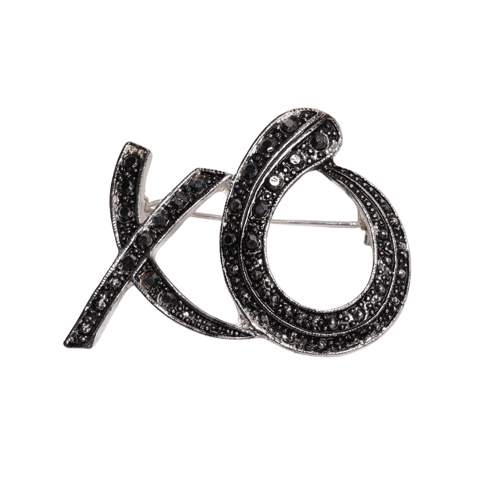 Silver Tone Hugs And Kisses XO Brooch With Safety Clasp Closure – 1.75 Inches