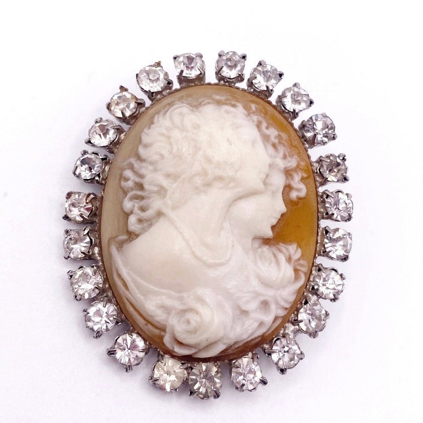 Vintage Resin and Rhinestones Cameo 2” Long Three Graces Theme