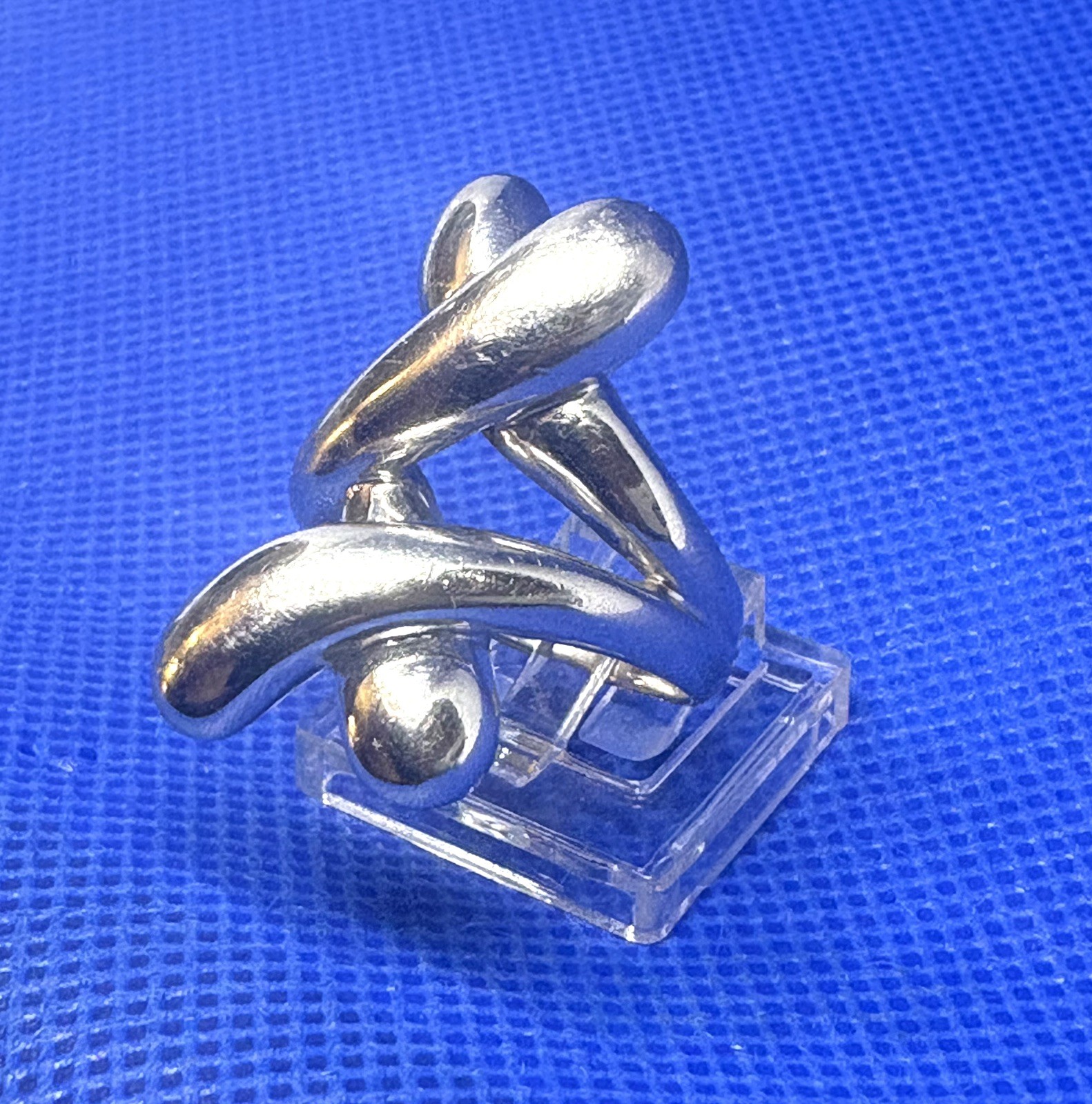 X05 Sculpture Double Criss Cross Modernist 925 Sterling Silver Ring 8g Size 8.5