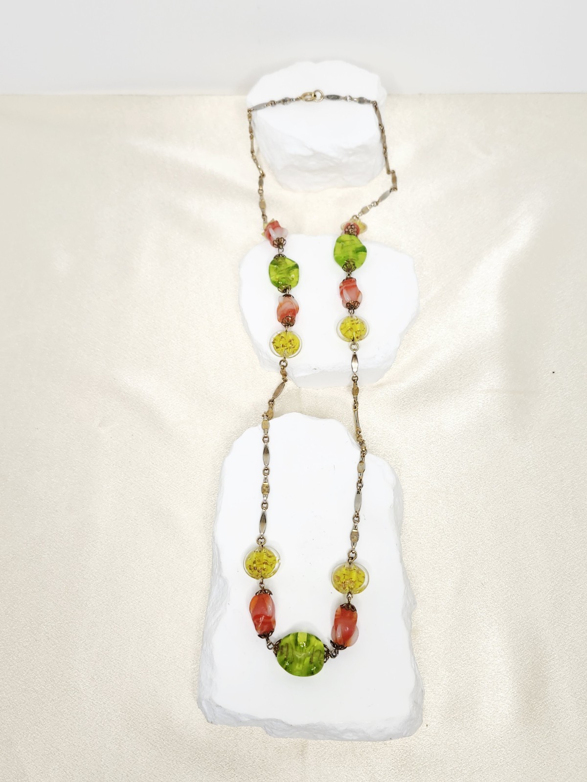 Vintage 36″ Long Artisan Crafted Art Glass Beaded Necklace – Venetian Or Czech?