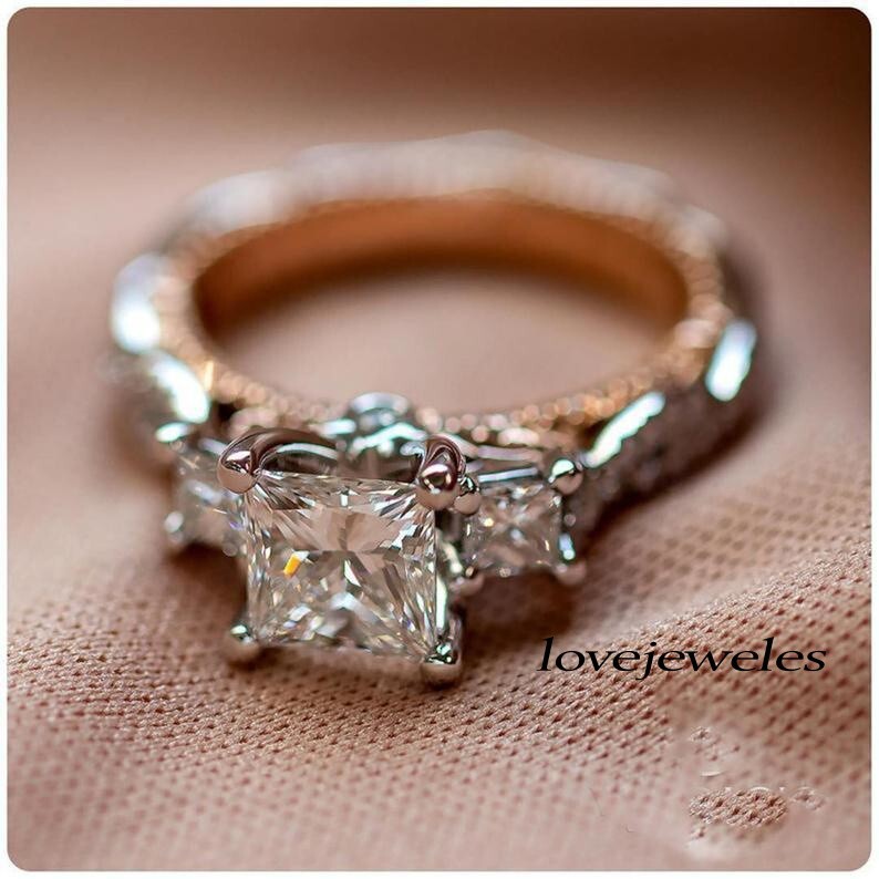 2.20CT Princess Lab-Created Diamond Vintage Engagement Ring 14K 2-Tone Gold Over