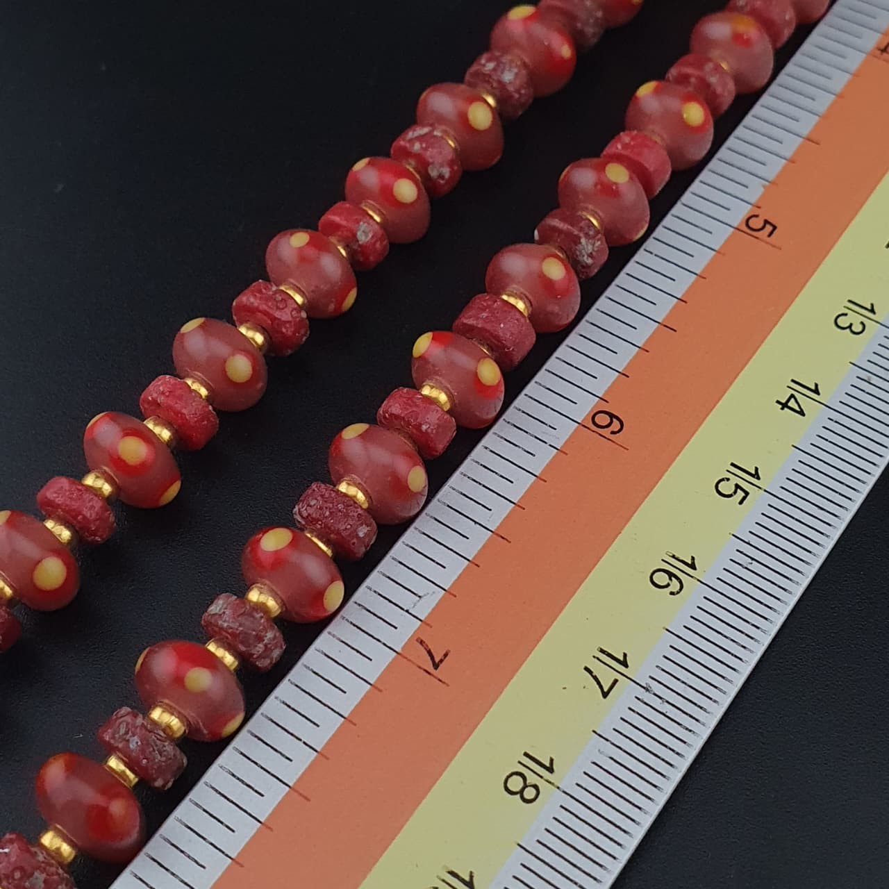 Vintage Venetian Tiny Tire Eye Glass Beads Necklace 26in 8.4-9.2mm