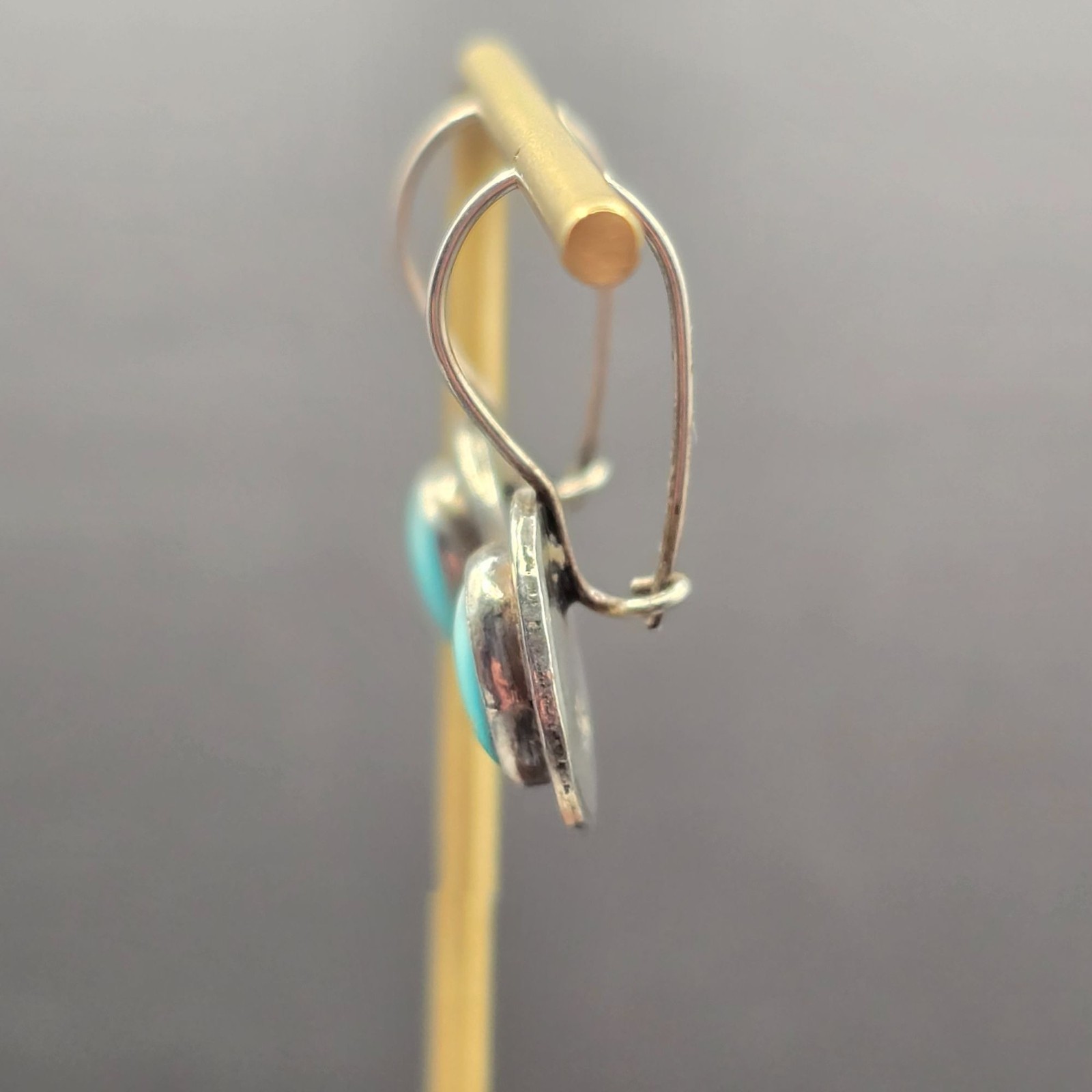Vintage Sezgin Sterling Silver Blue Cats Eye Drop Earrings Modernist Dangle