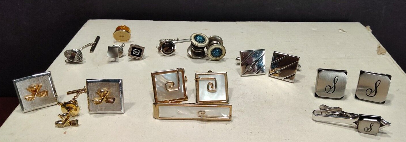 Group of Vintage Cuff Links & Tie Clips/Pins – Mostly Swank