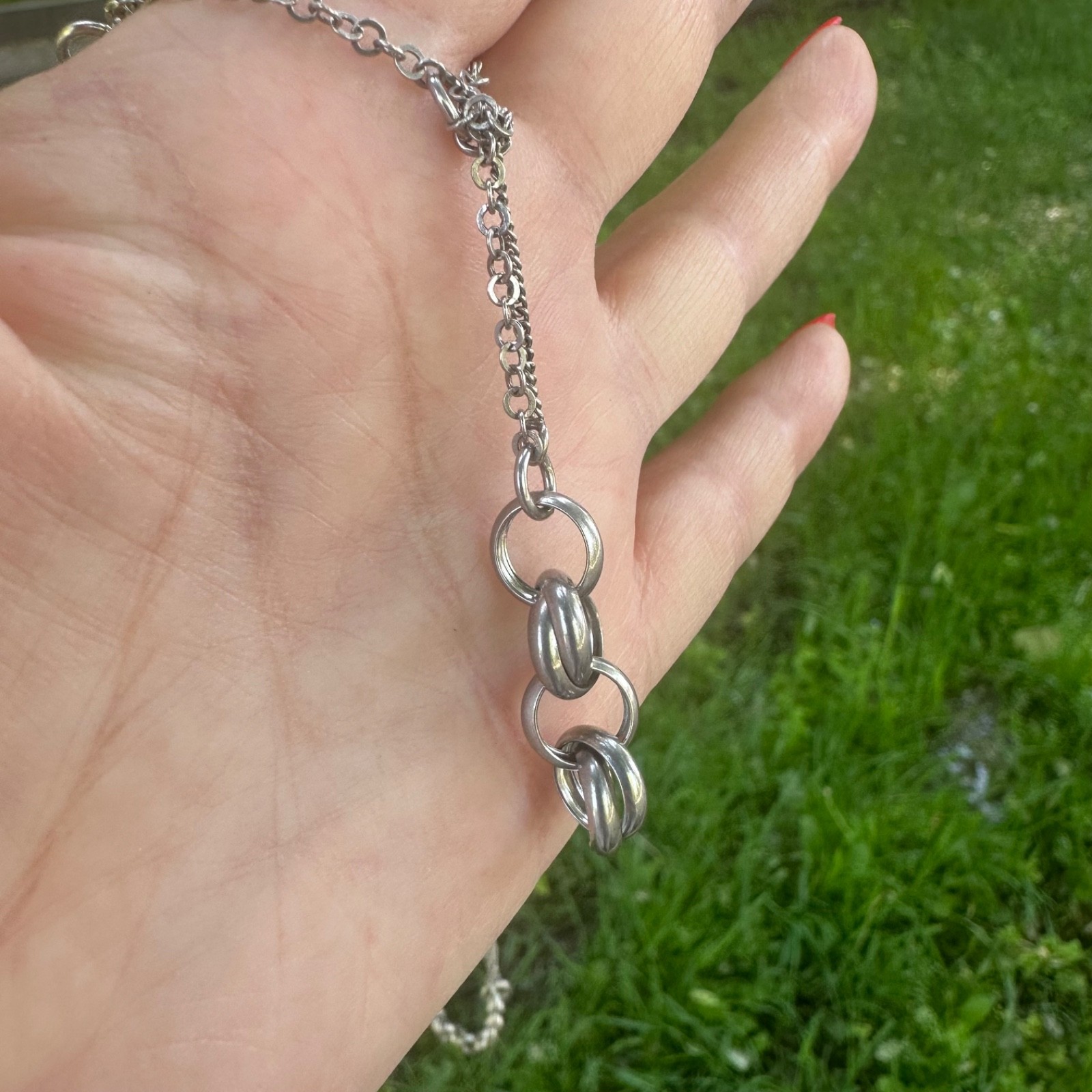 Vintage Italian Sterling Silver Lariat Double Link Rolo Chain Statement Necklace