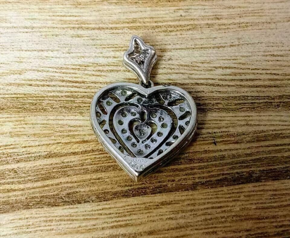Art Deco Vintage Heart Pendant 2Ct Round Simulated Diamond 14K White Gold Plated