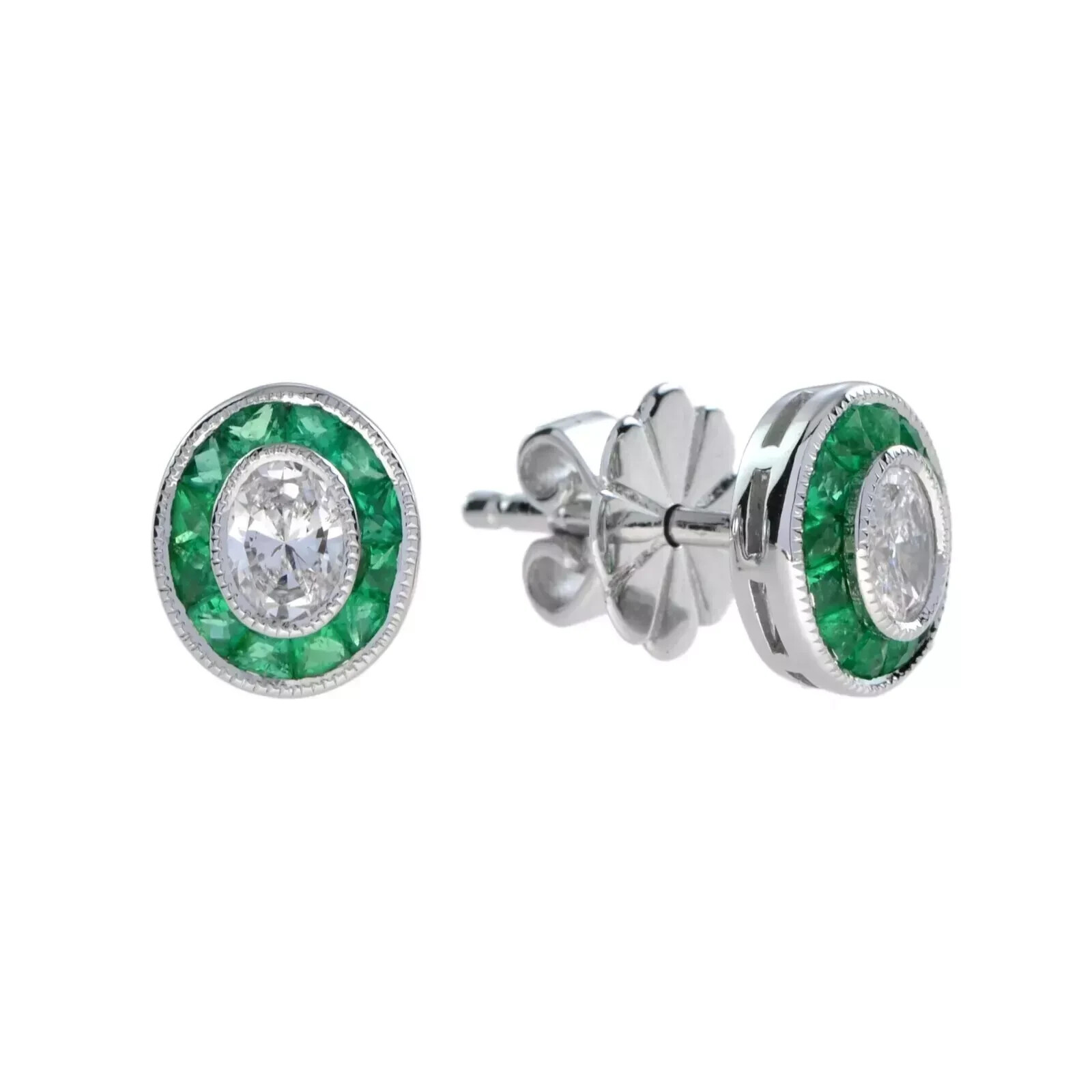 Art Deco Style Lab-Created Diamond Emerald Wedding Earring 14K White Gold FN