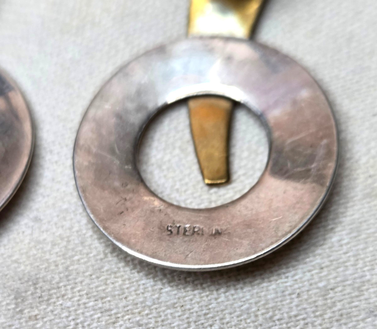 Modernist Sterling Silver Brass Vintage Nicely Detailed Earrings Two-Tone