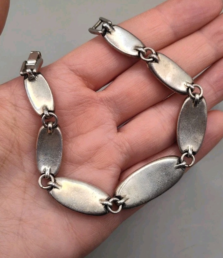 Vintage Silver Plated Abalone Shell Stone Bracelet 7″