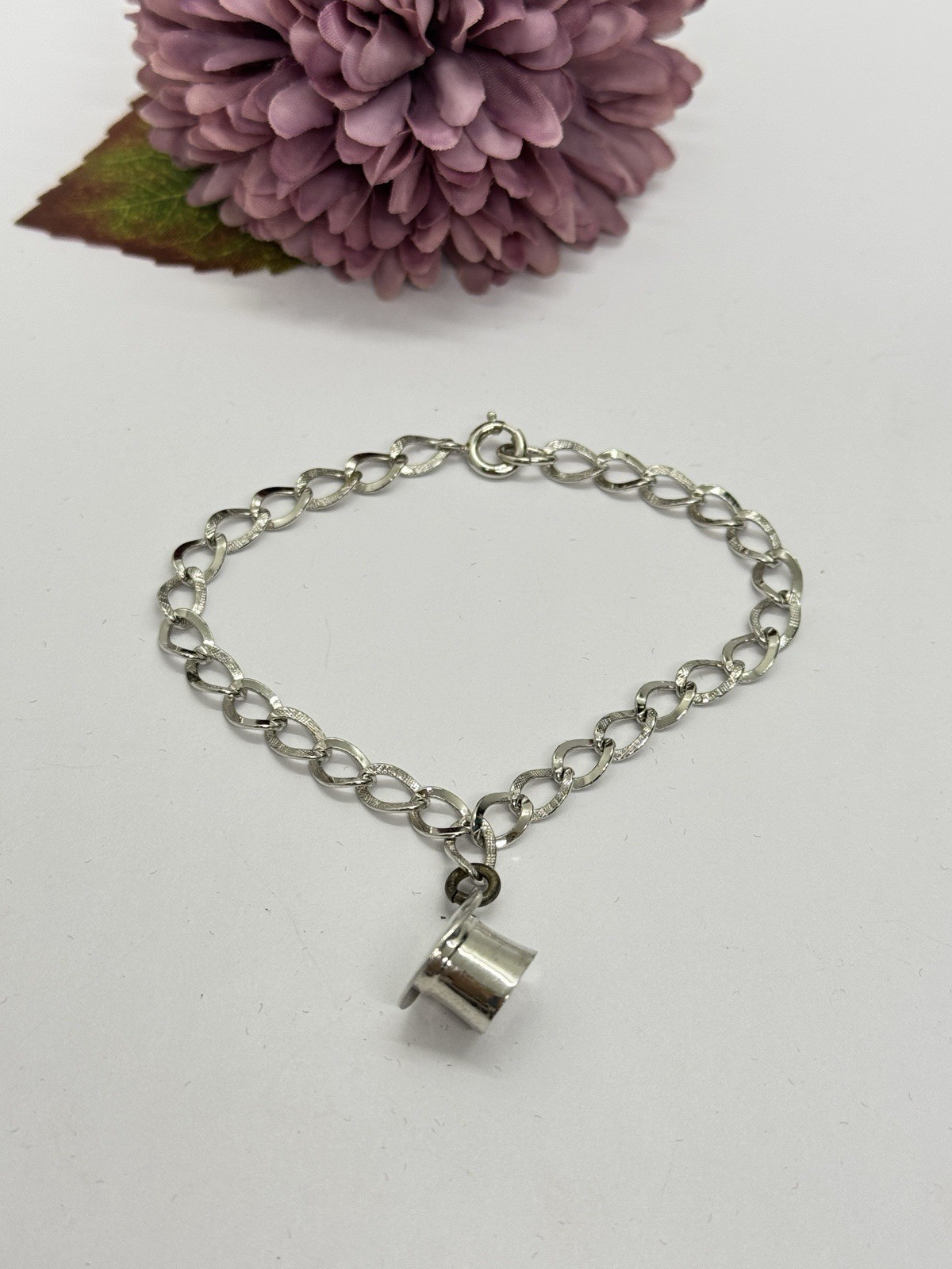 Vintage Sterling Silver Top Hat Charm Bracelet 7″