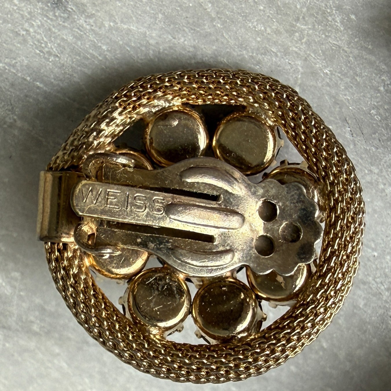 Vtg 1960s Weiss Brooch Earrings Set Pink Purple Gold Crystal Rhinestone Circle