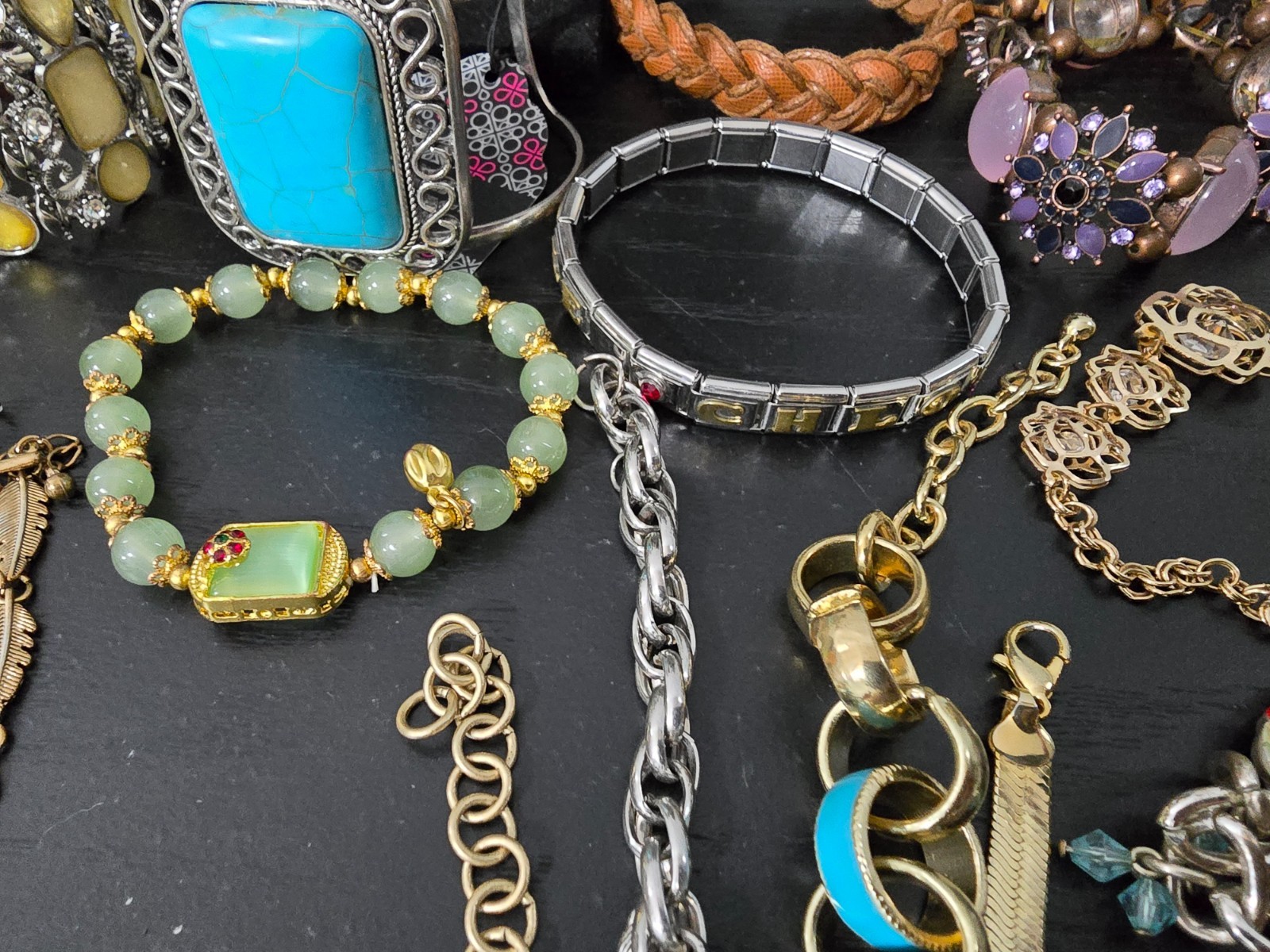 Gigantic Mixed metals material an color lot of 70+ braceletn, signed /unsigned