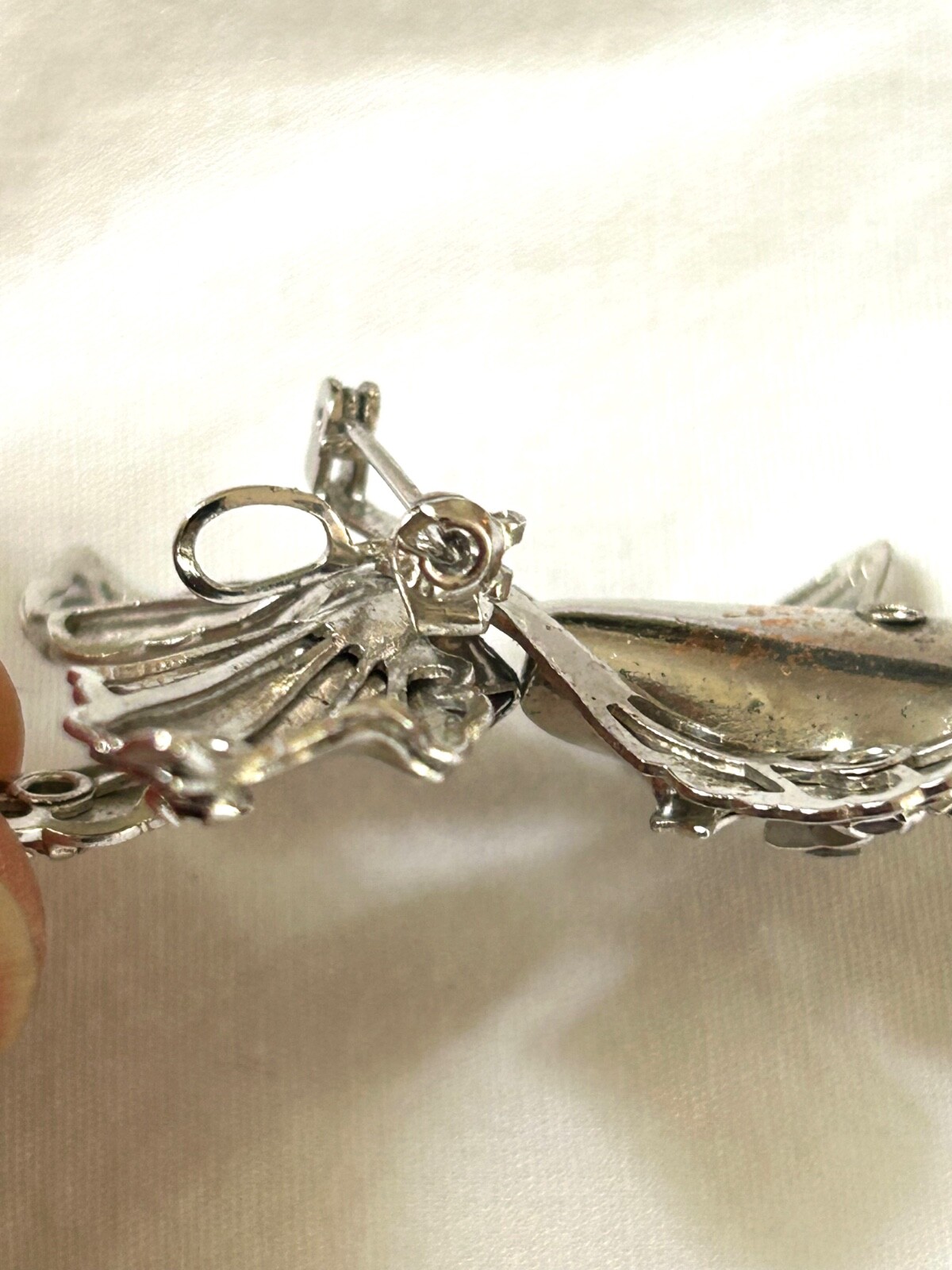 Vintage Orchid Brooch Pendant With Purple Clear Rhinestones Silver-tone