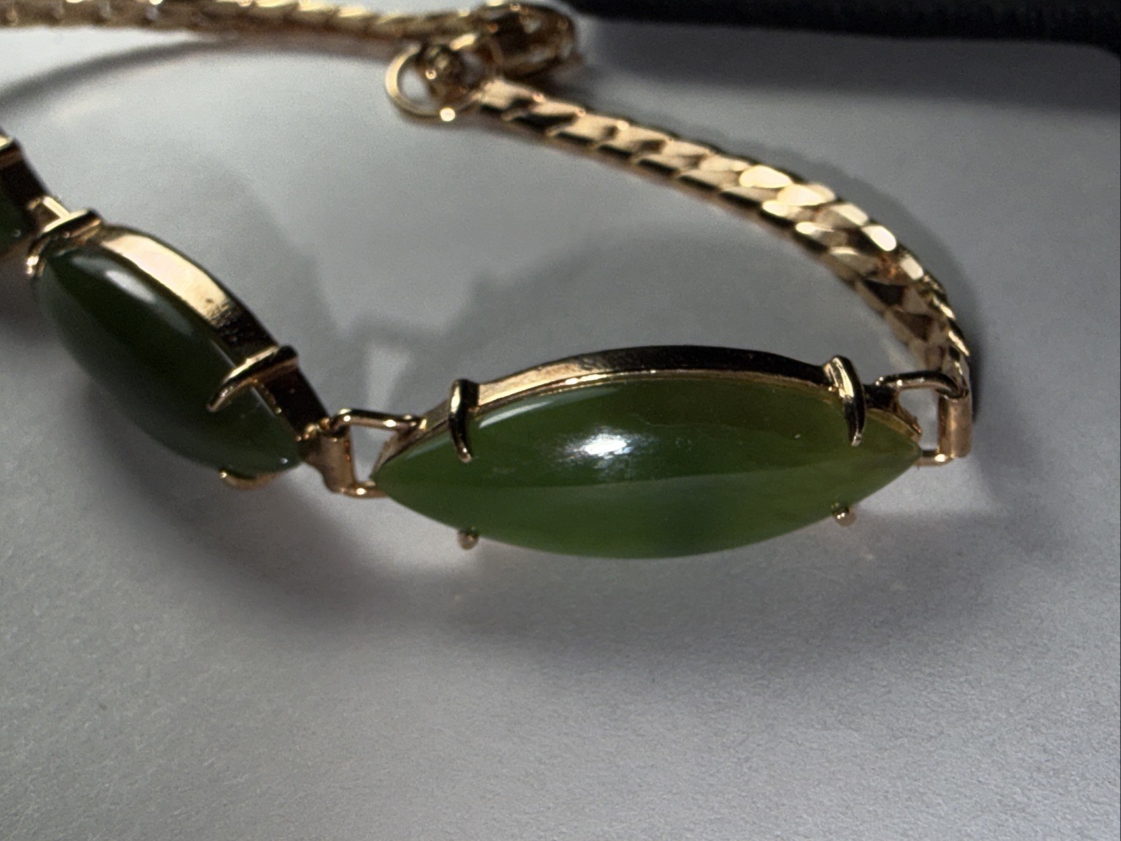 Bracelet Jade Gold Filled Vintage Unused Old Stock Unmarked Big Cabochons 7.25”