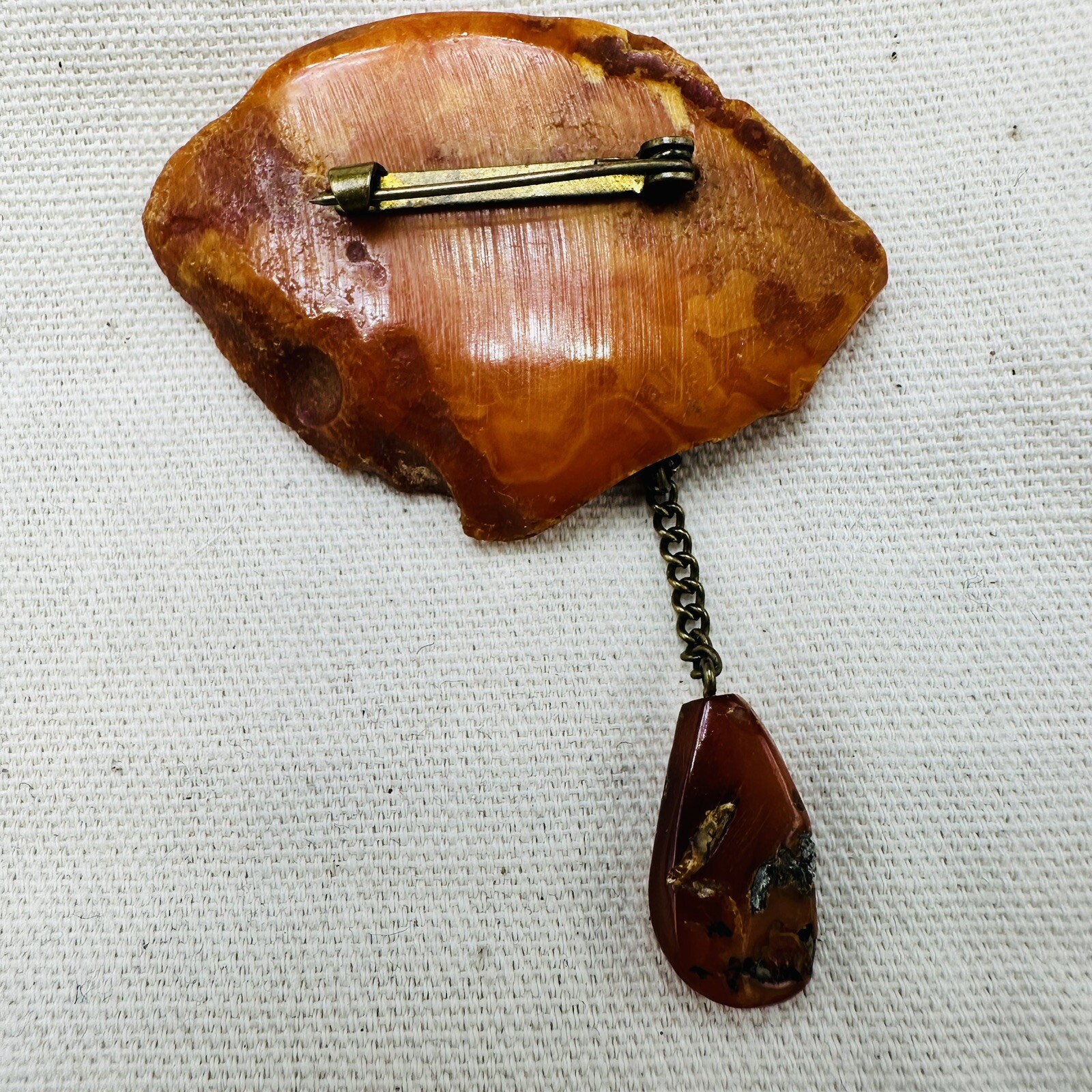 Vintage Nugget Landscape Baltic Amber Brooch Egg yolk USSR 1960s