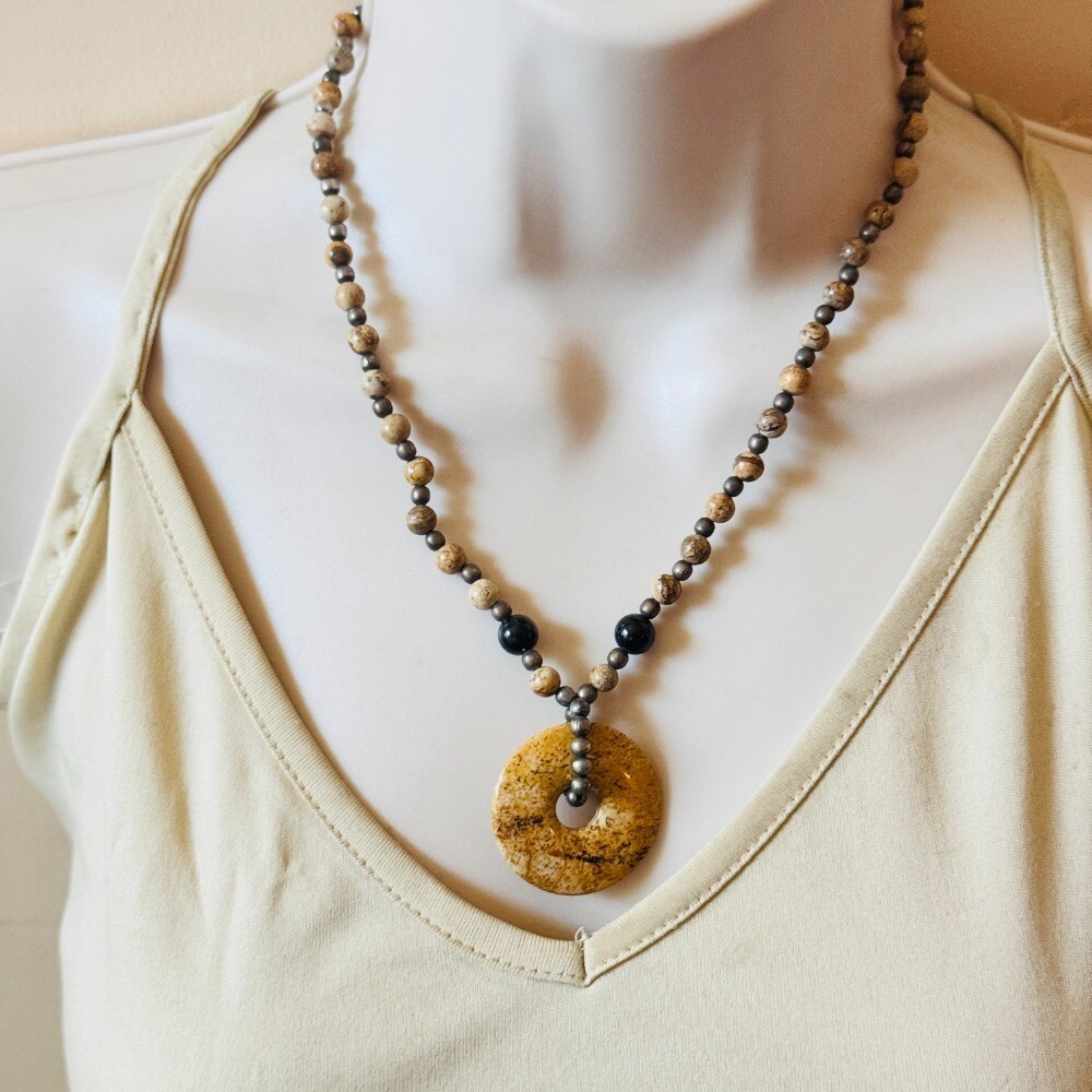 VTG Collar Jasper Necklace Signed Nicole Smooth Round Beaded natural genuine