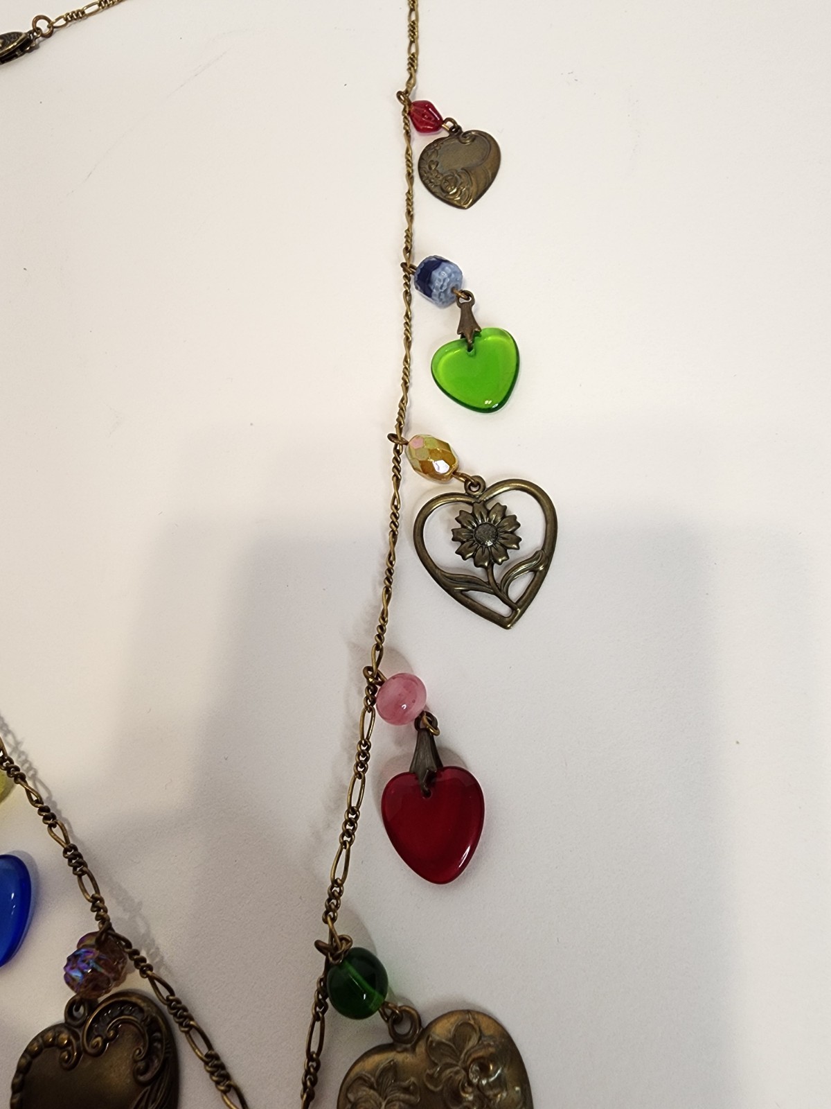 Vintage GWS Glassworks Studio LTD Hearts Fan Necklace