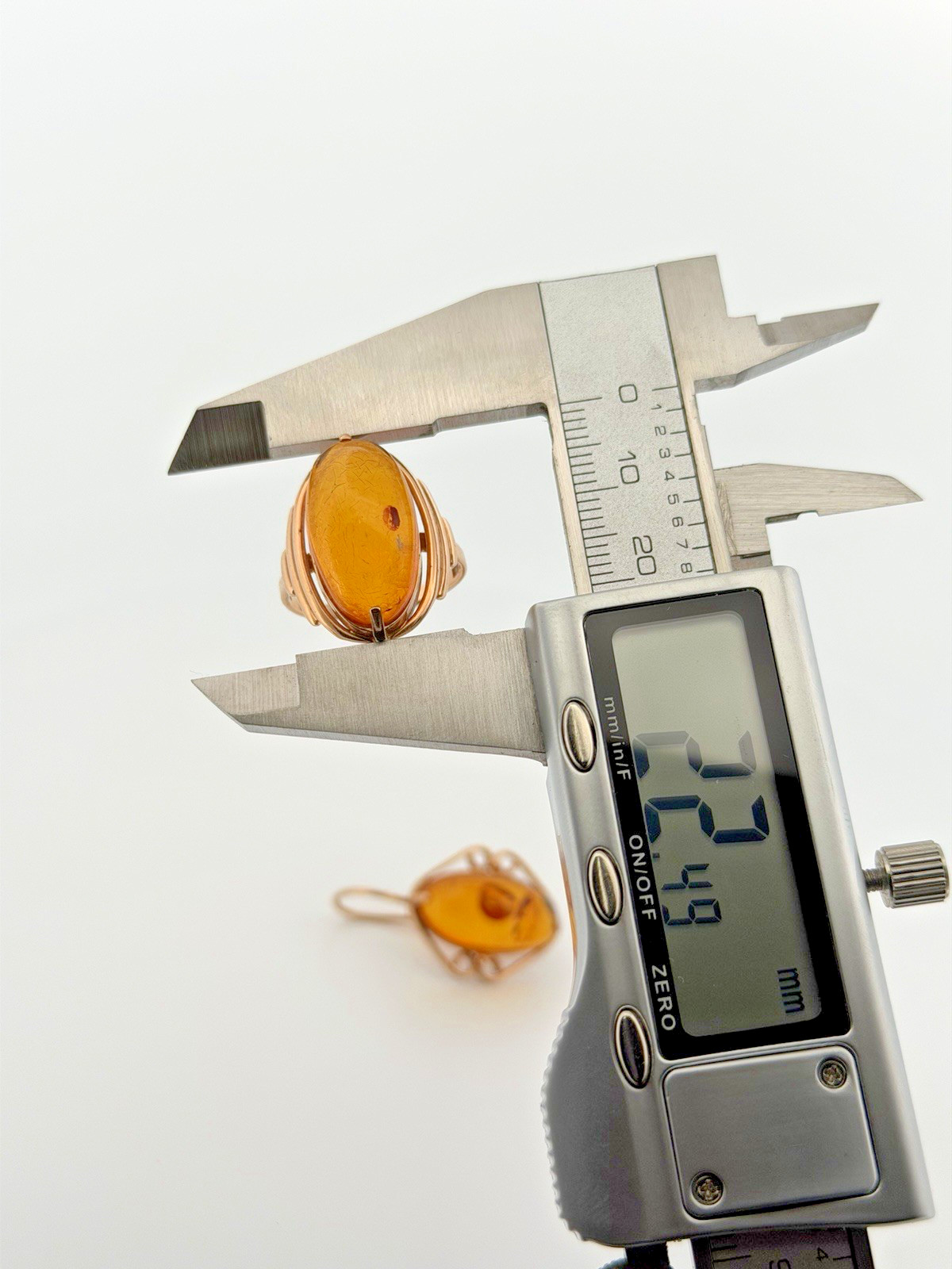 Vintage Russia 14K 585 Rose Pink Gold Honey Amber Earrings And Ring Set