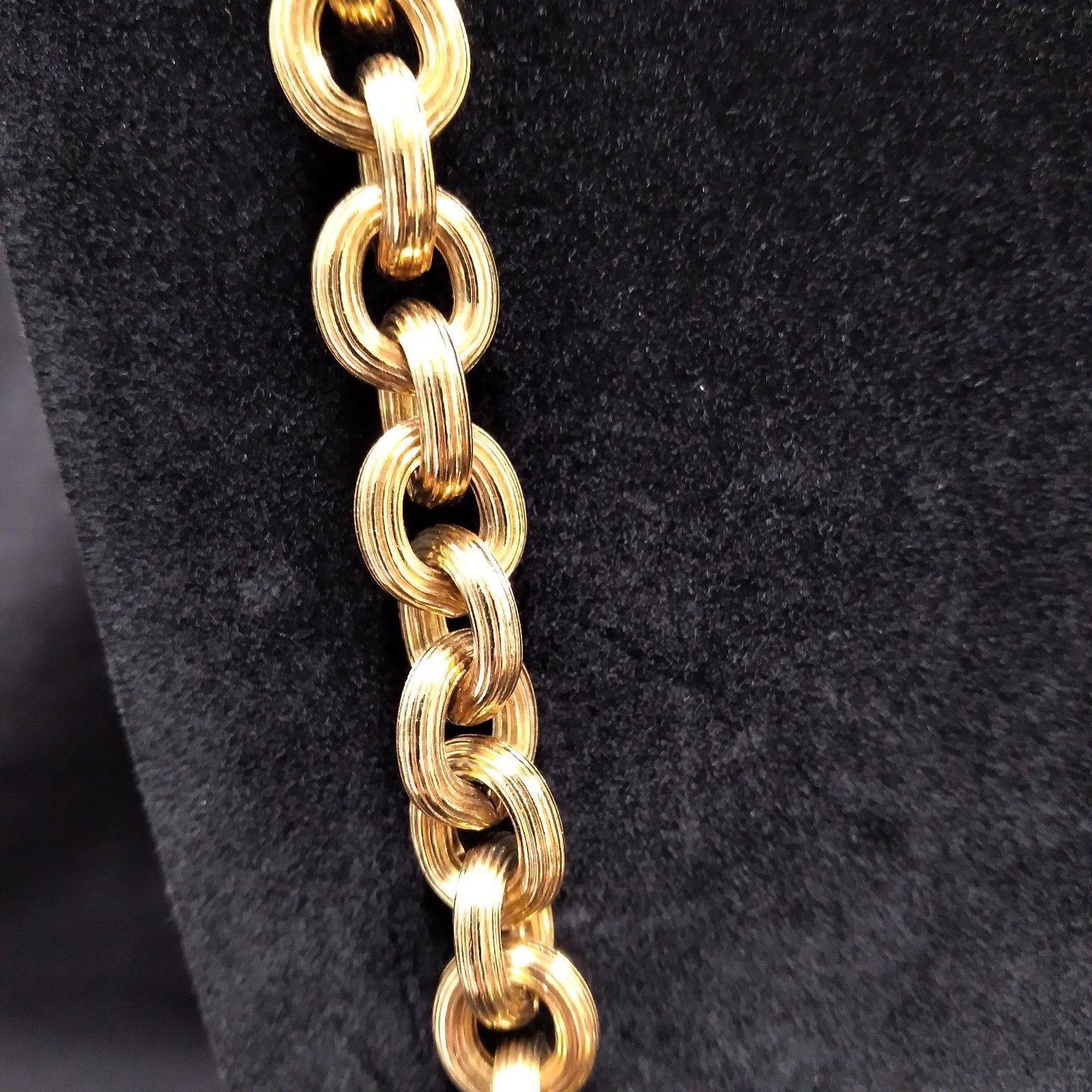 Monet Gold Tone Chunky Necklace with Clear and Black Crystal Charms