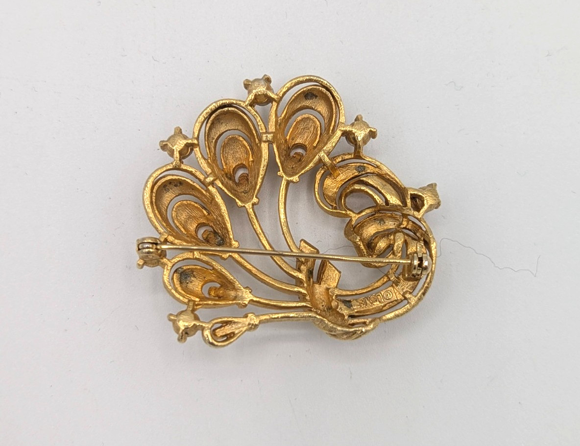 Vintage Lisner Red AB Brooch Aurora borealis Crystal Flower Pin MCM Gold Tone