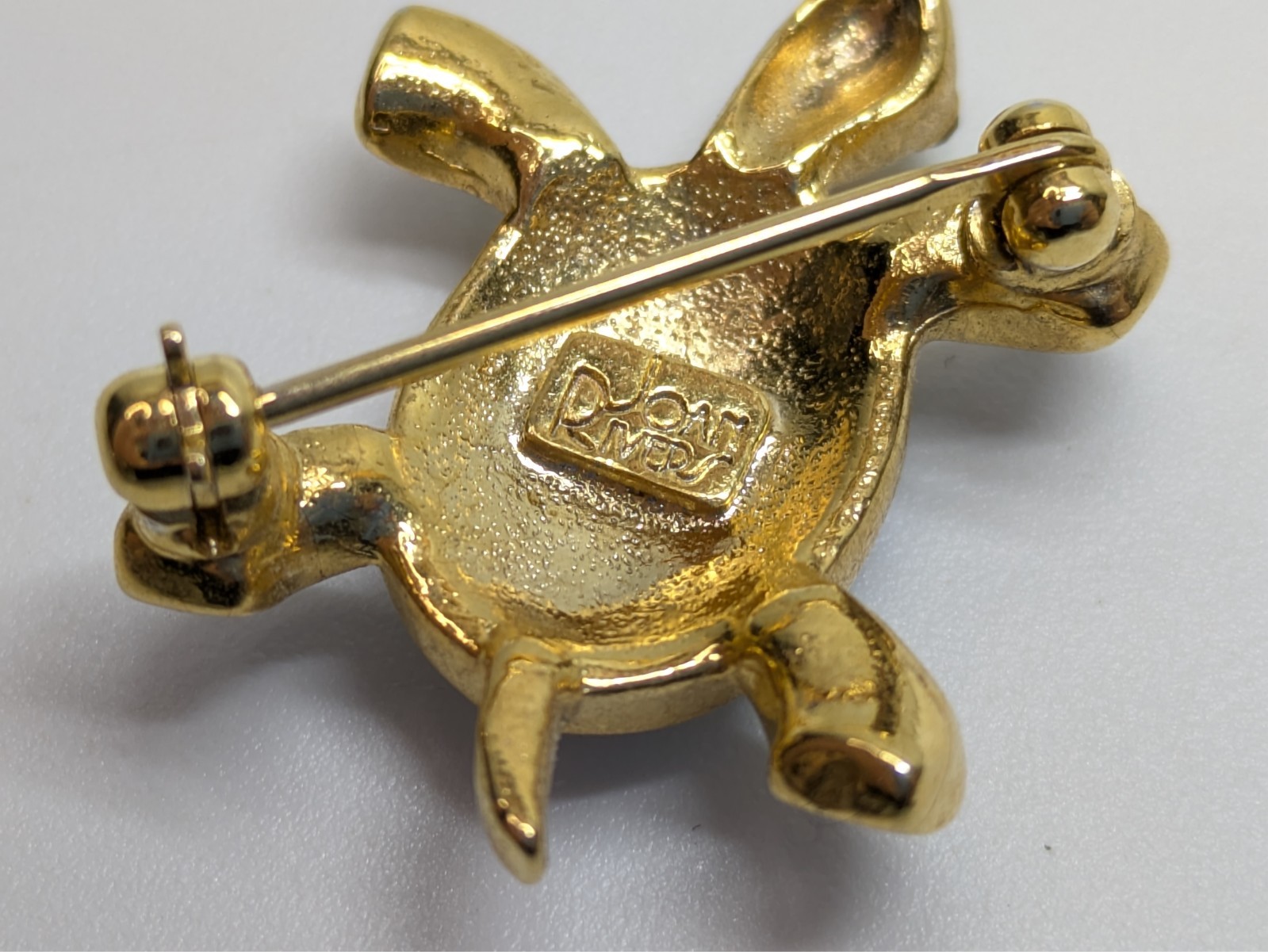 VTG Joan Rivers Pave Rhinestone Shell Gold Tone Baby Turtle Brooch Pin 1″