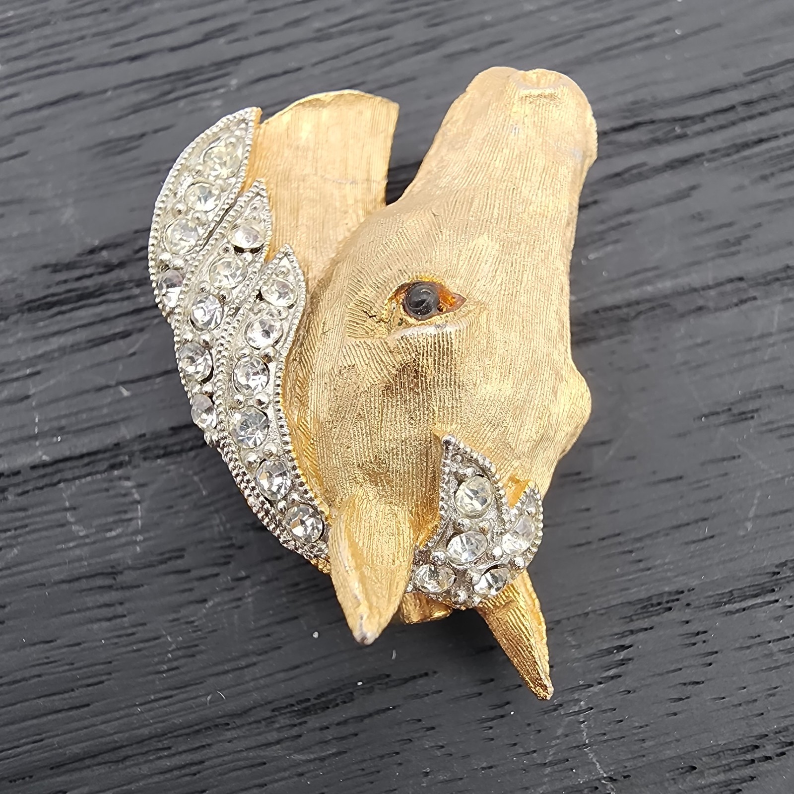 VTG Signed JJ Jonette Jewelry Horse Head Stallion Brooch Gold Tone Rhinestone