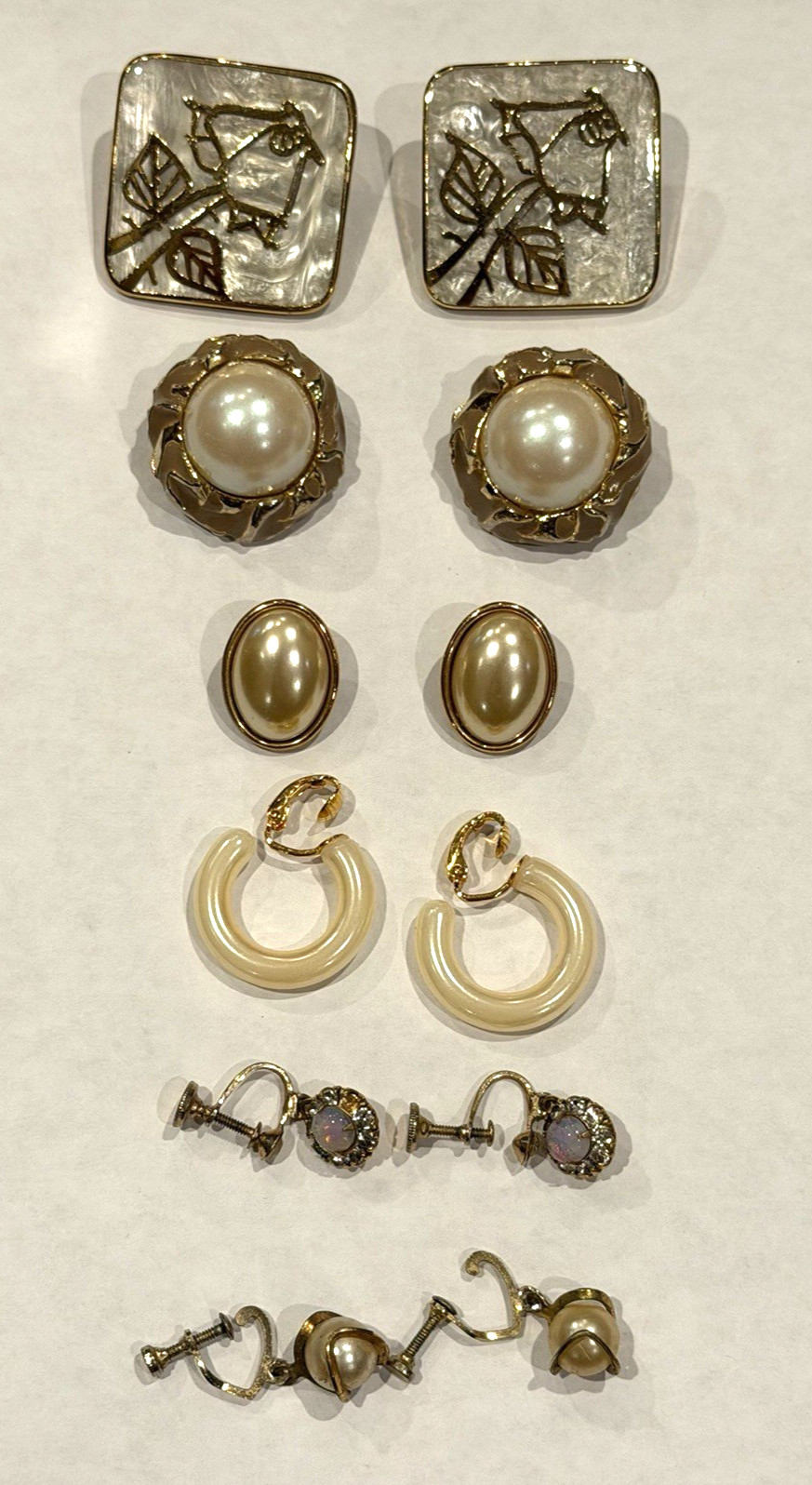AVON SARAH COVENTRY STANNARD ABALONE FAUX PEARL OPAL GOLD CLIP POST EARRINGS LOT