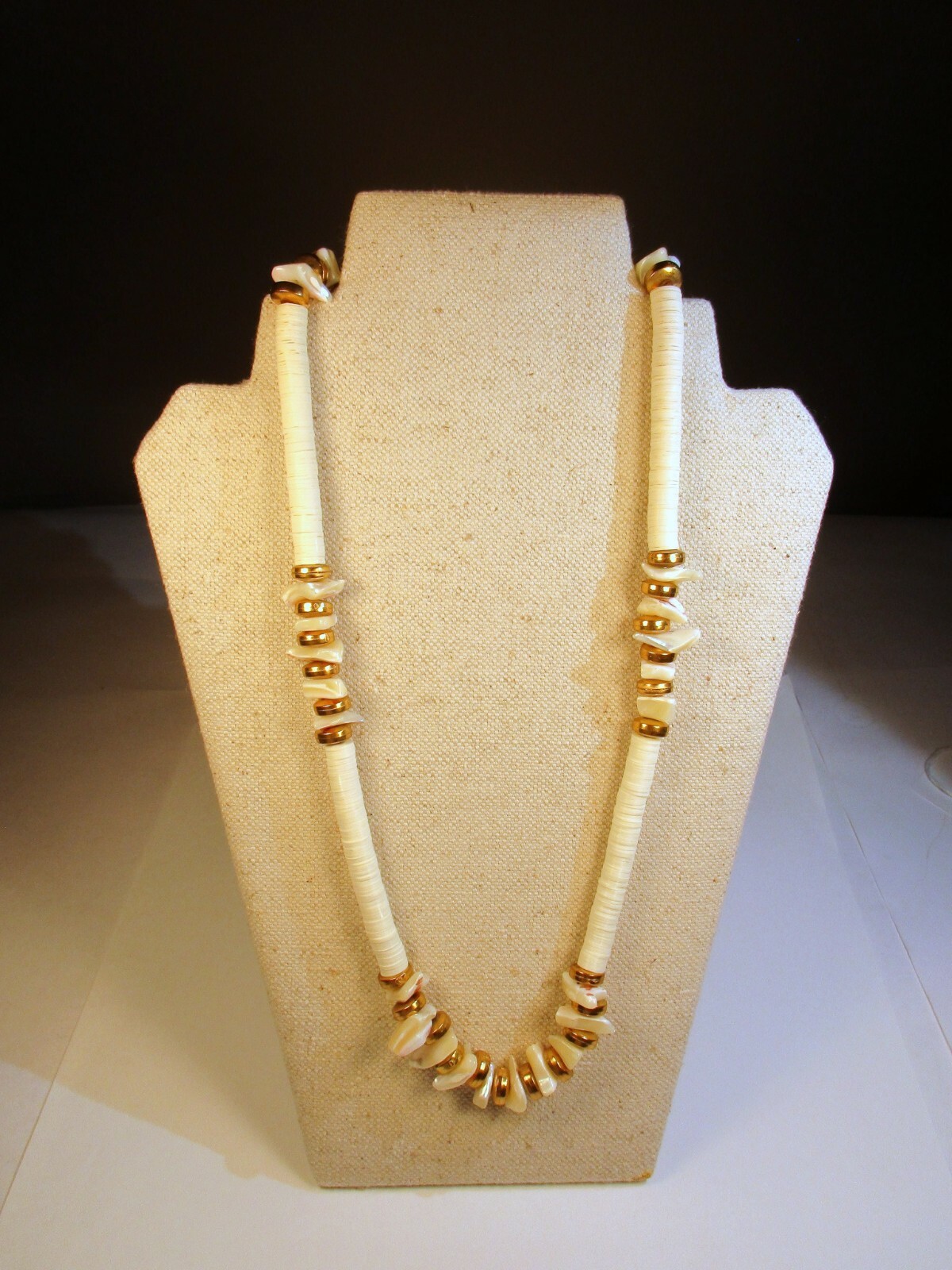 Vintage Kenneth Lane Signed Puca Shell Necklace Accented with Golden Beads
