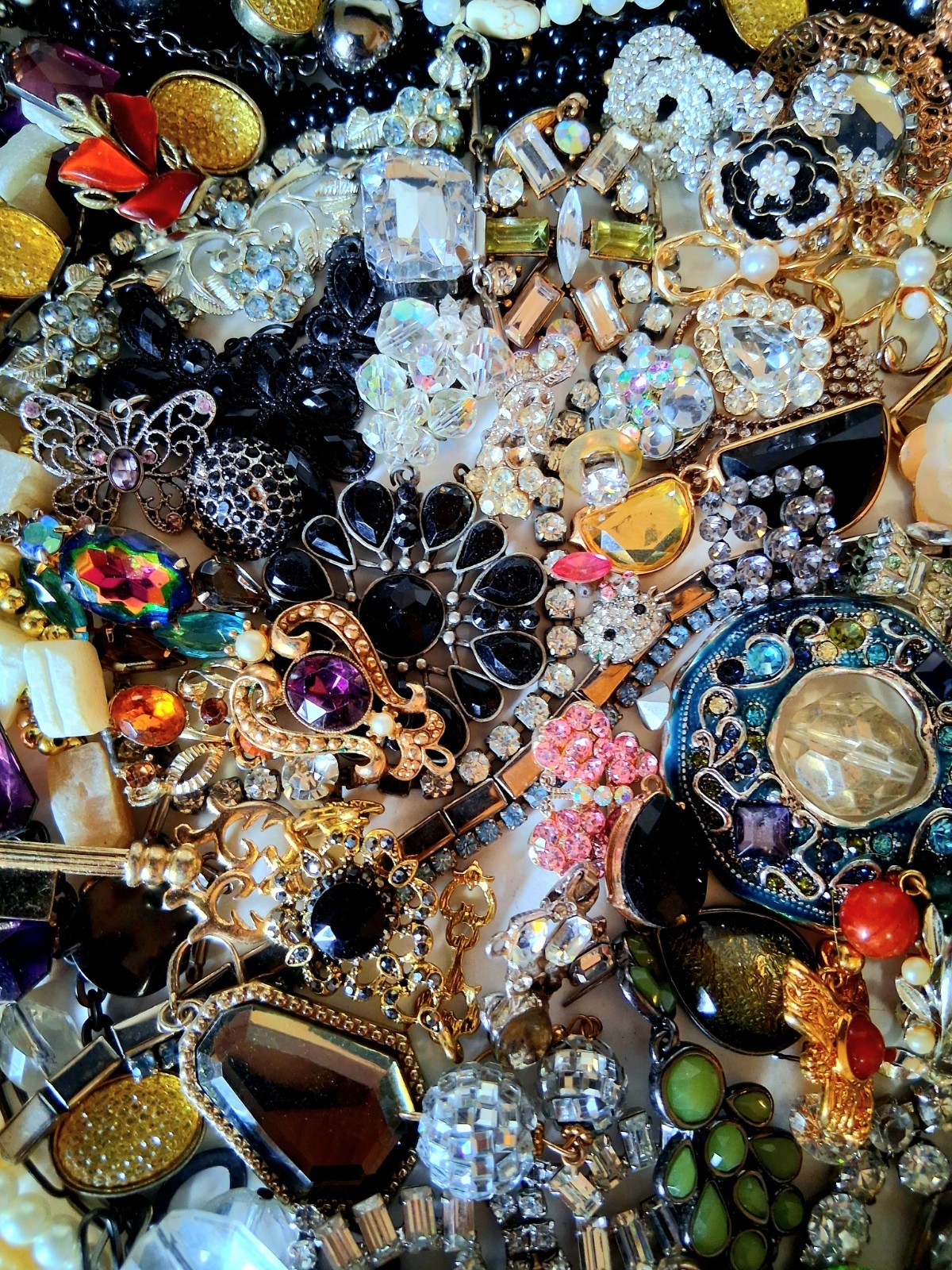 Vintage Rhinestone Crafting Lot Some For Resell And Wearable Lots Of Bling Fun