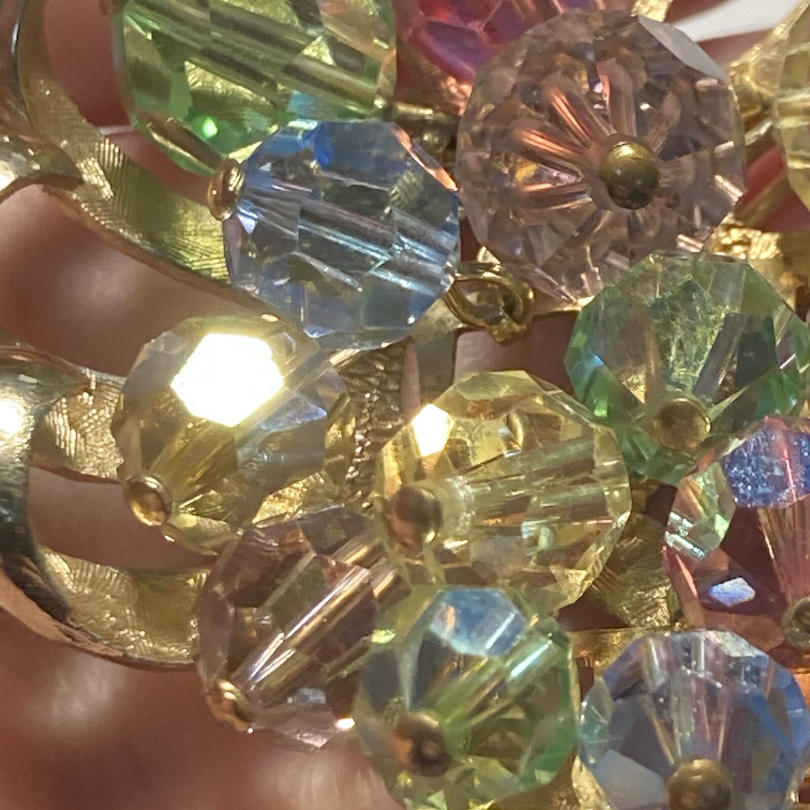 Gold Tone faceted strung beads Pastel Fruit Salad Brooch Pin PENDANT dangle 3-D