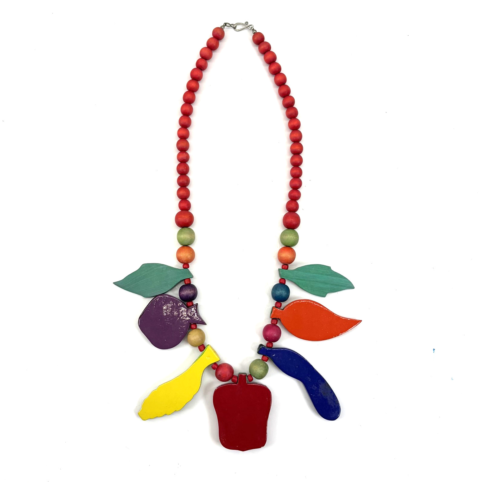 VTG 1980s Wood Vegetable Necklace Garden Farm Boho Folk Art Whimsy Cottagecore