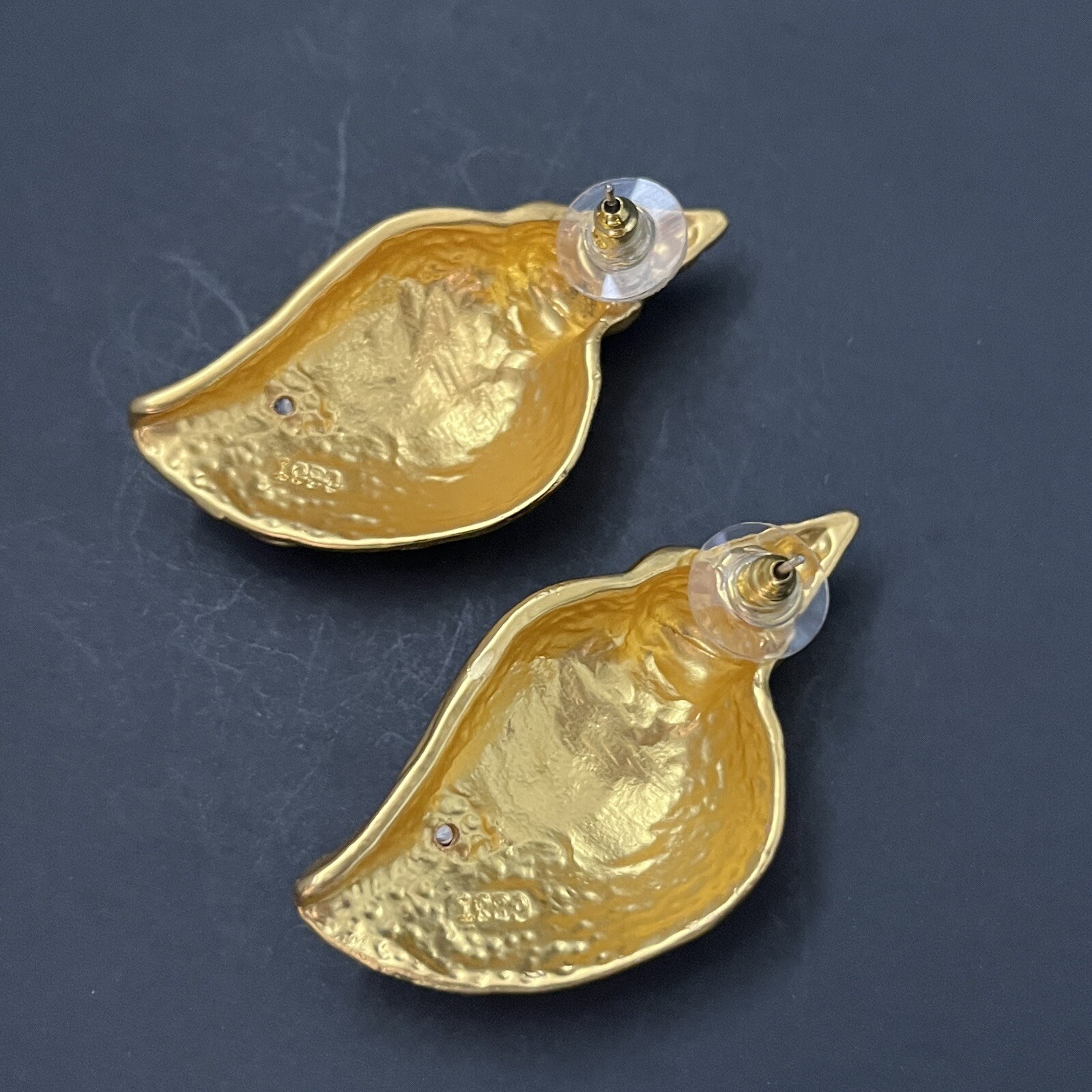 Matte Gold Seashell Conch Shell Earrings Mogul Cabochon Pierced Statement Bold