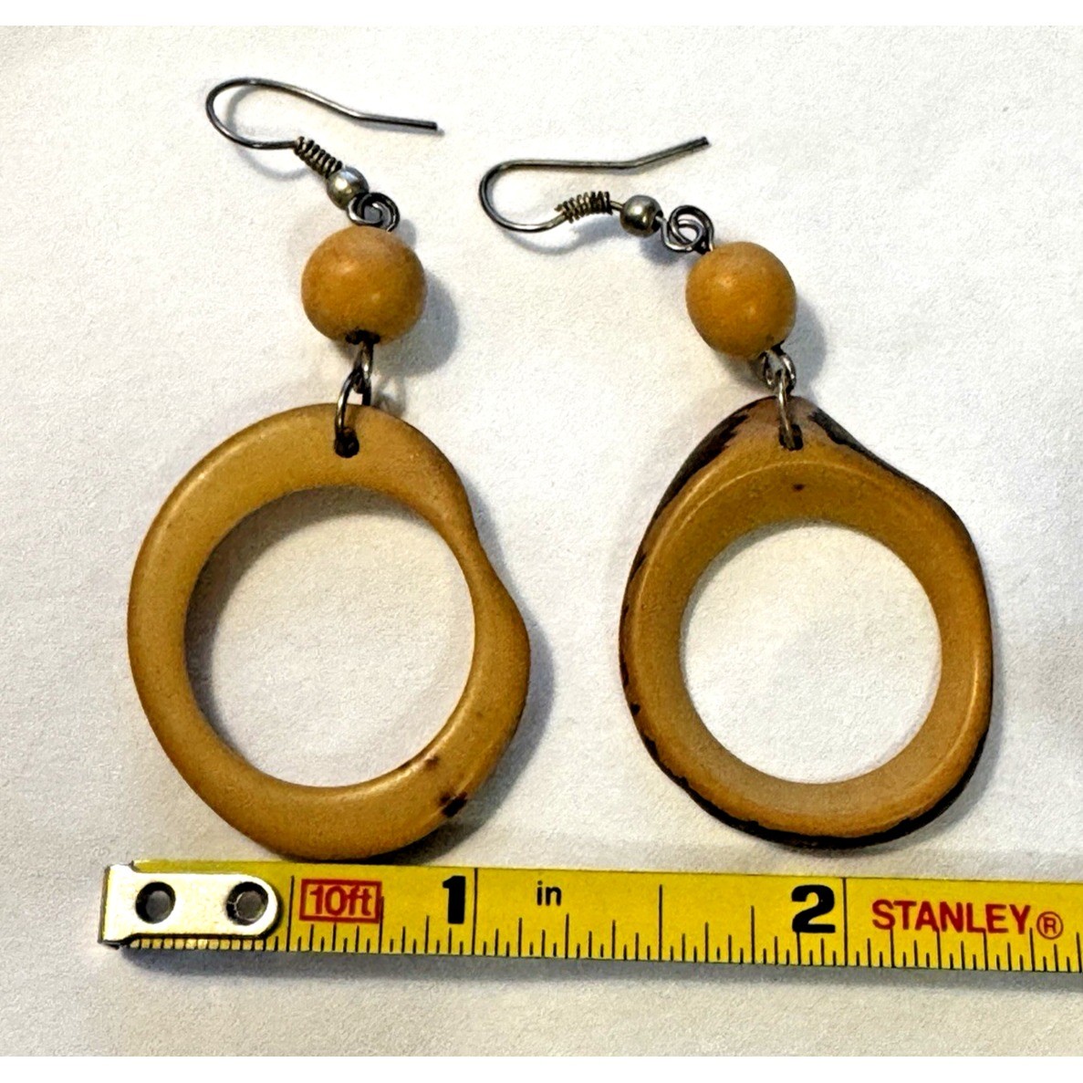 Wood Like Round Dangle Drop Circle Earrings Boho Chic Minimalist Earthy Fairy
